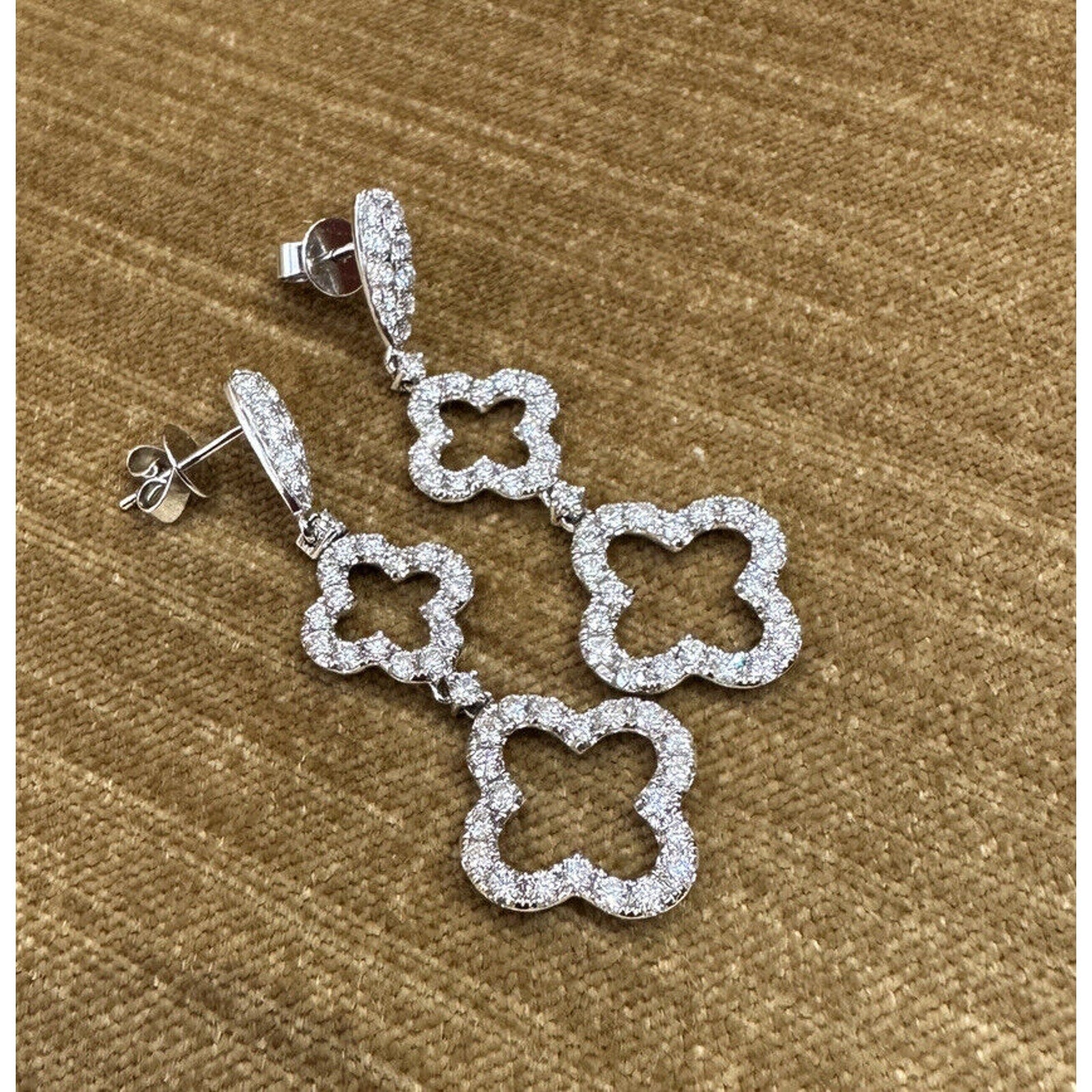 Diamond Clover Drop Earrings 3.44 Cttw in 18k White Gold - HM2438AE
