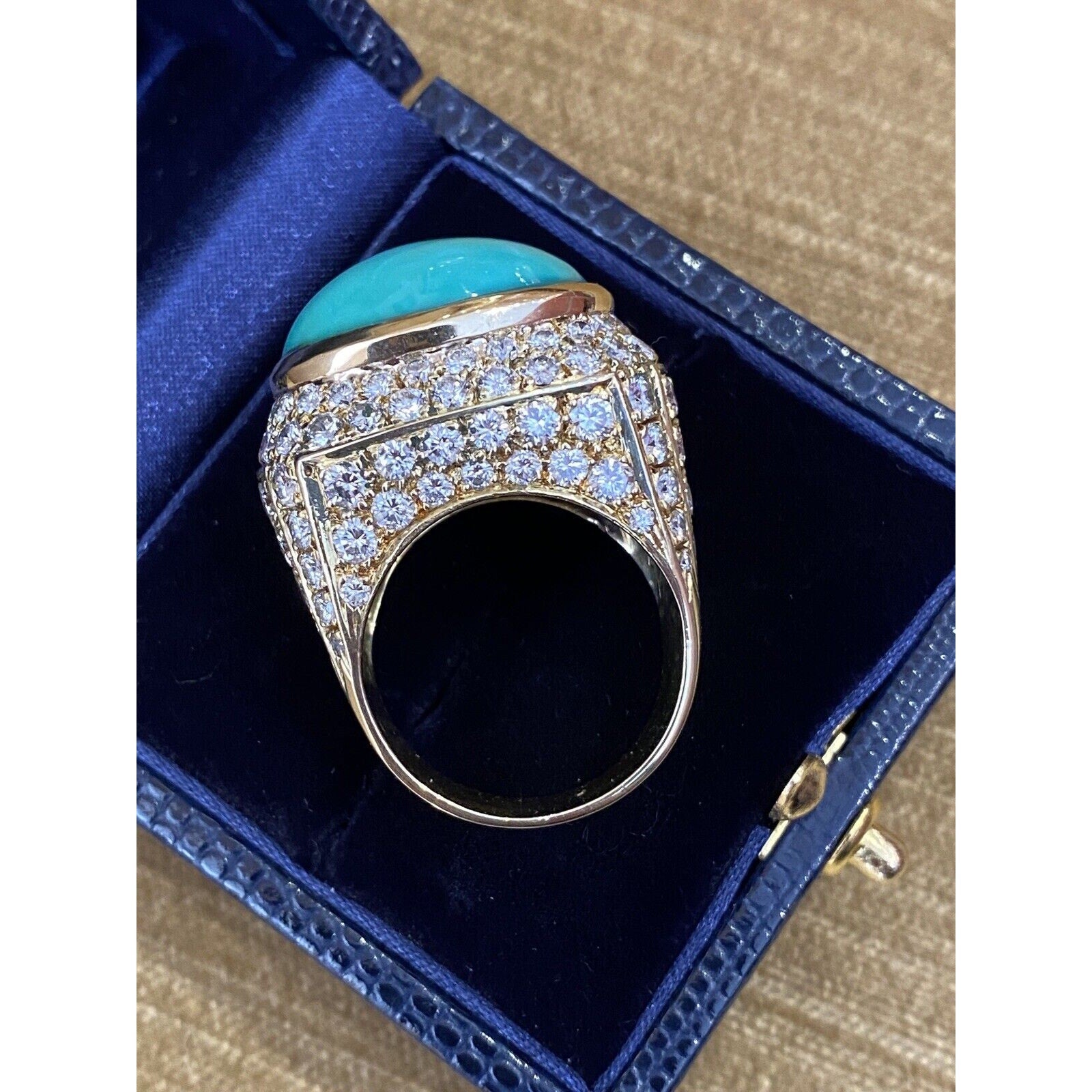 Large Estate Pave Diamond and Turquoise Dome Ring in 18k Yellow Gold - HM1799EE