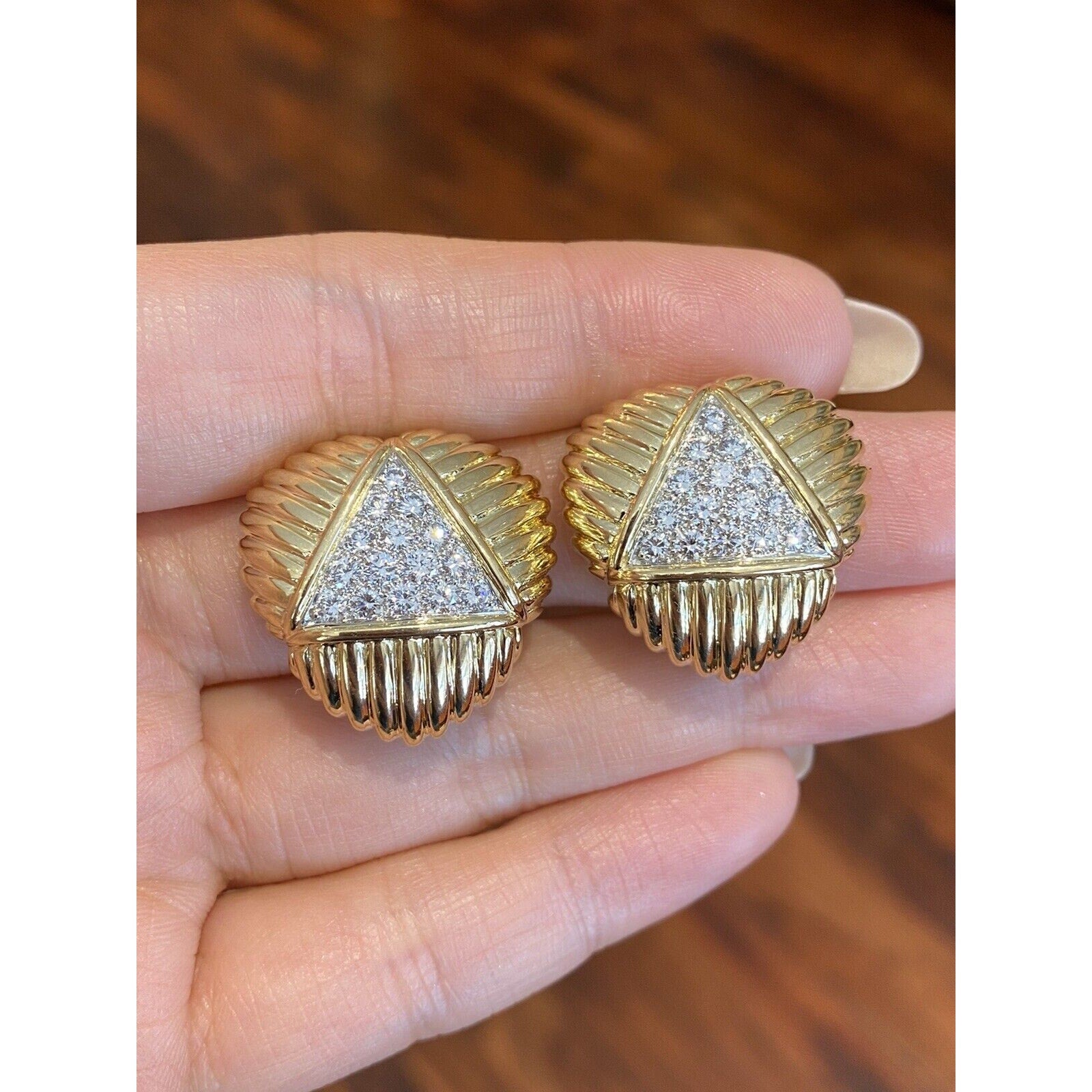 Large Vintage Diamond Button Earrings 2.00 cttw in 18k Yellow Gold