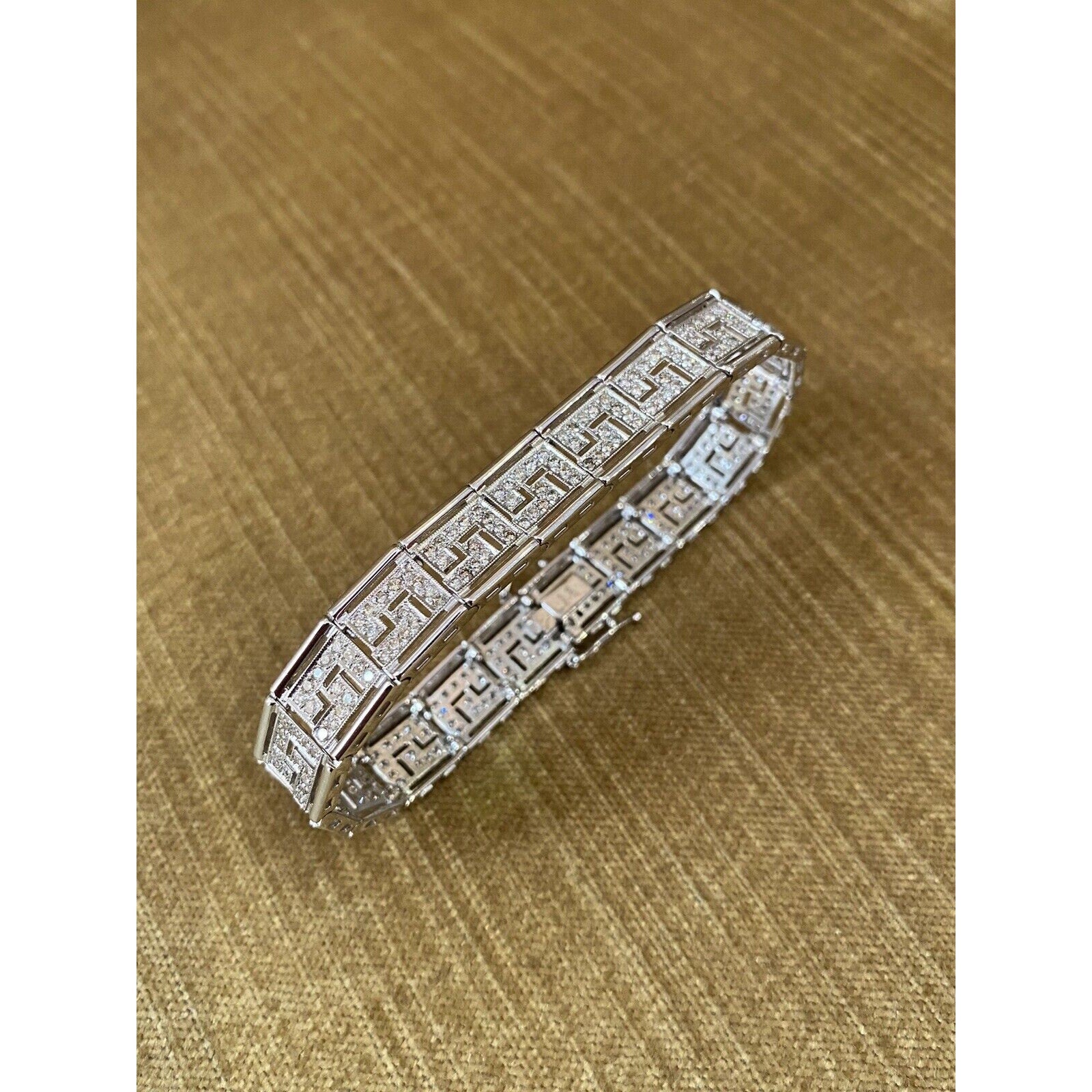 Diamond Greek Key Bracelet in 18k White Gold 3 carat total weight