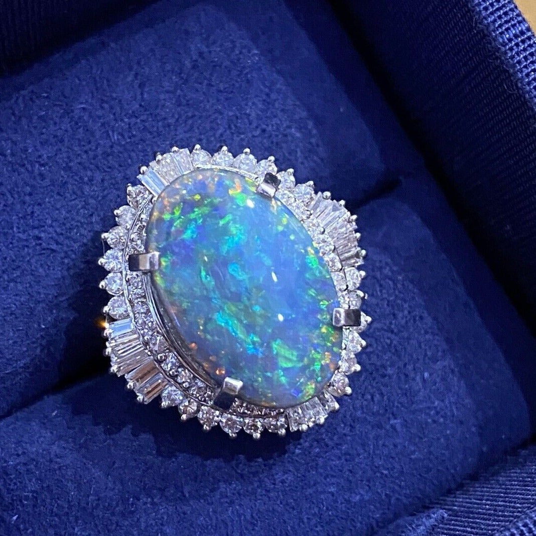 GIA 5.39 cts Black Opal & Diamond Ballerina Cocktail Ring in Platinum