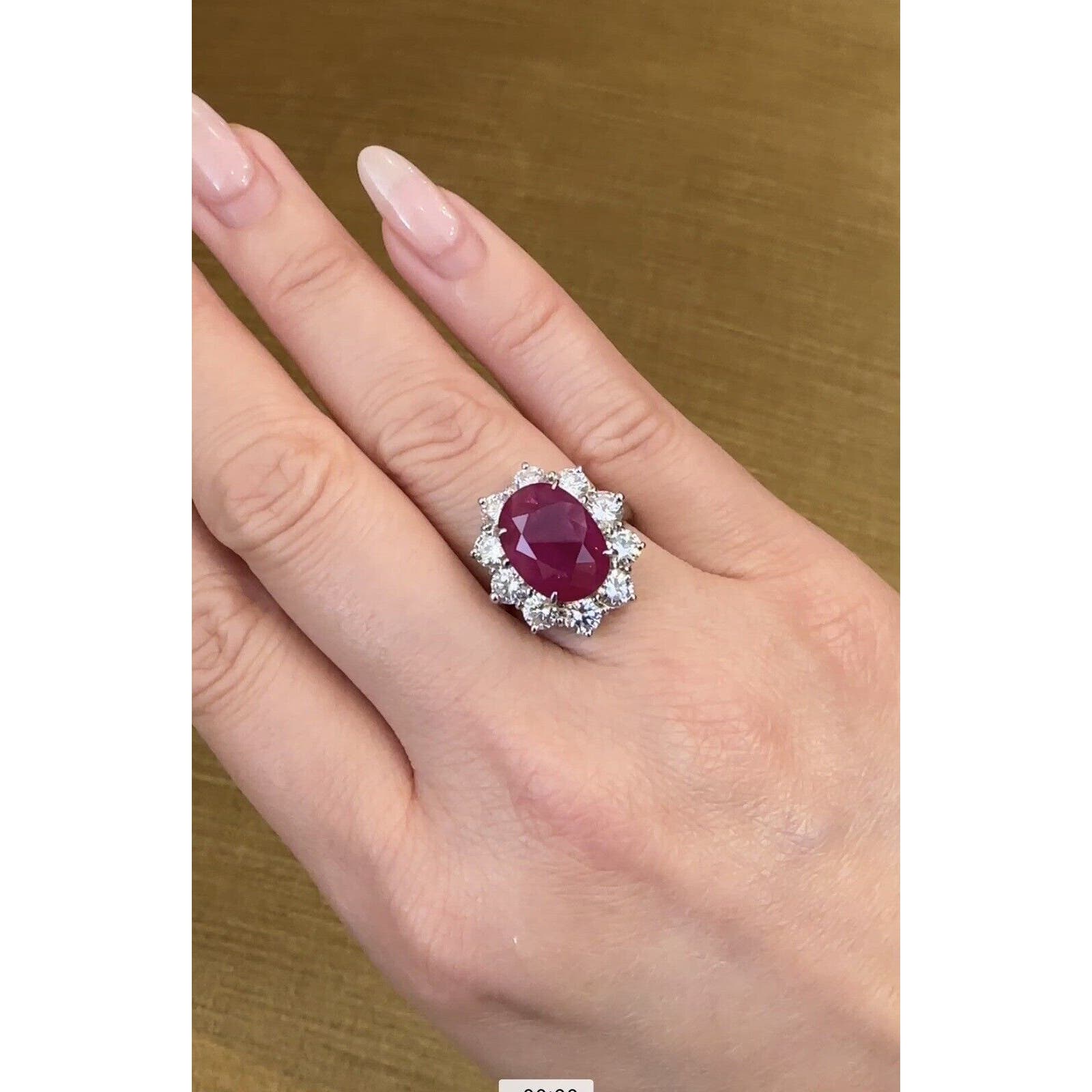 GIA Burma Heated Ruby 7.71 ct Oval in Diamond Platinum Ring - HM2421VN