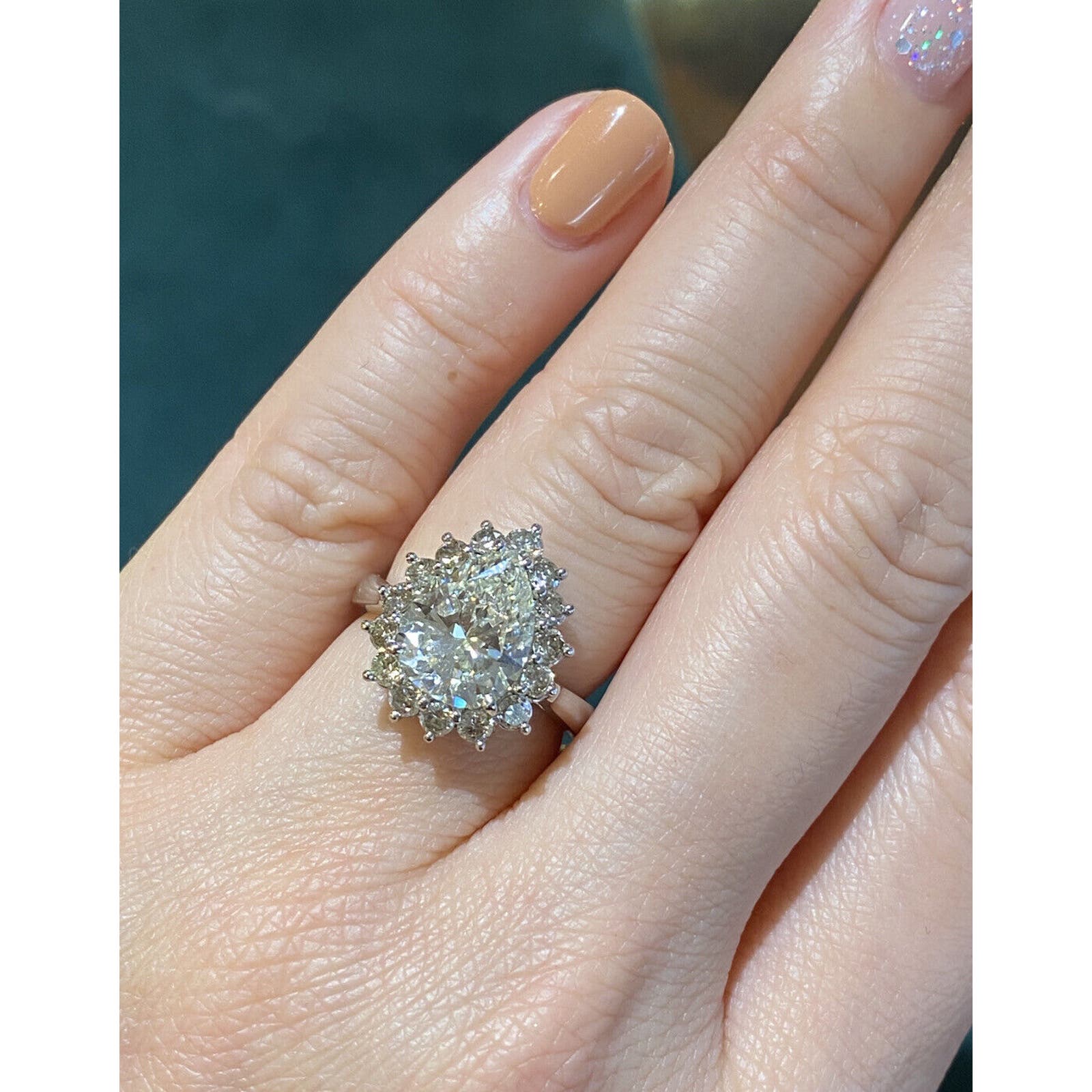 GIA 3.10 ct Pear Brilliant Diamond Ring with Diamonds in Platinum --HM2423SB