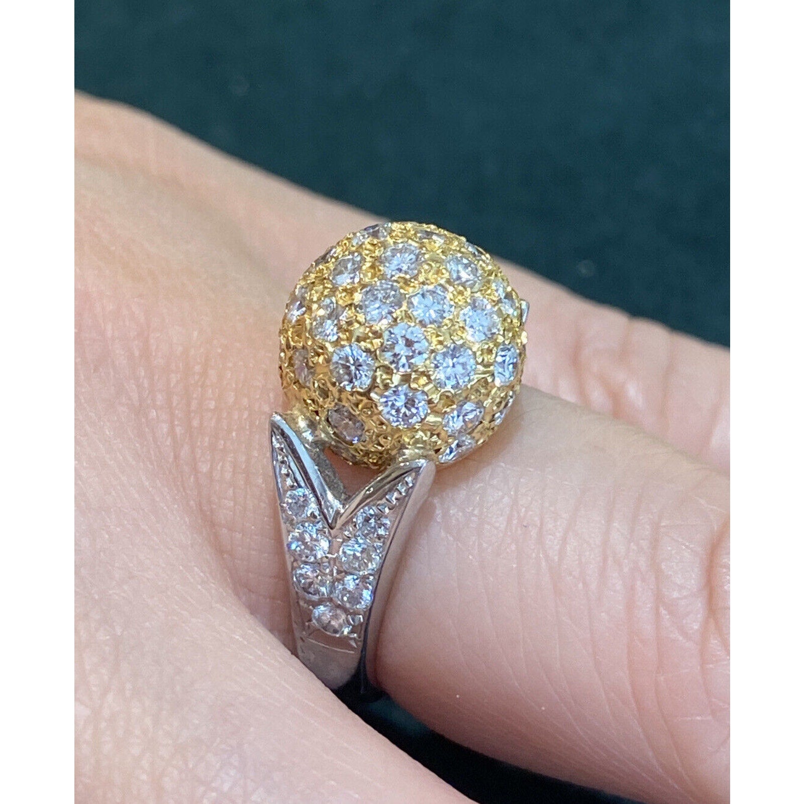 Diamond Pave Ball Ring with 2.00 ct in Platinum/18k Yellow Gold - HM1410AZ