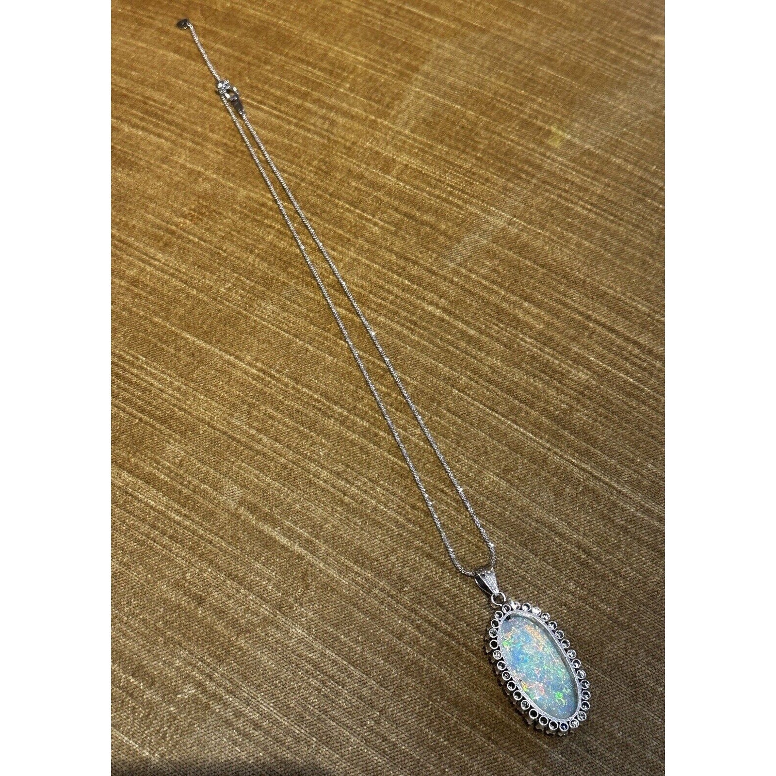 Large Opal with Diamond Halo Pendant in Platinum on Chain