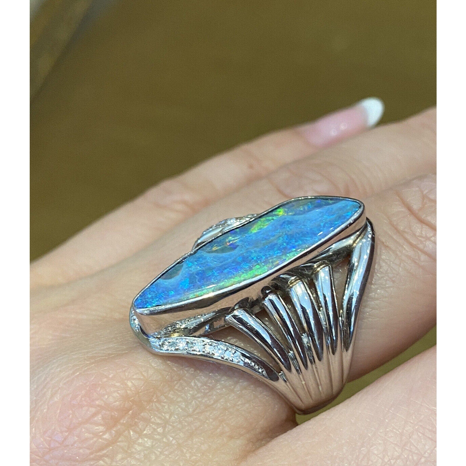 7.89 cts Boulder Opal & Diamond Cocktail Ring in Platinum