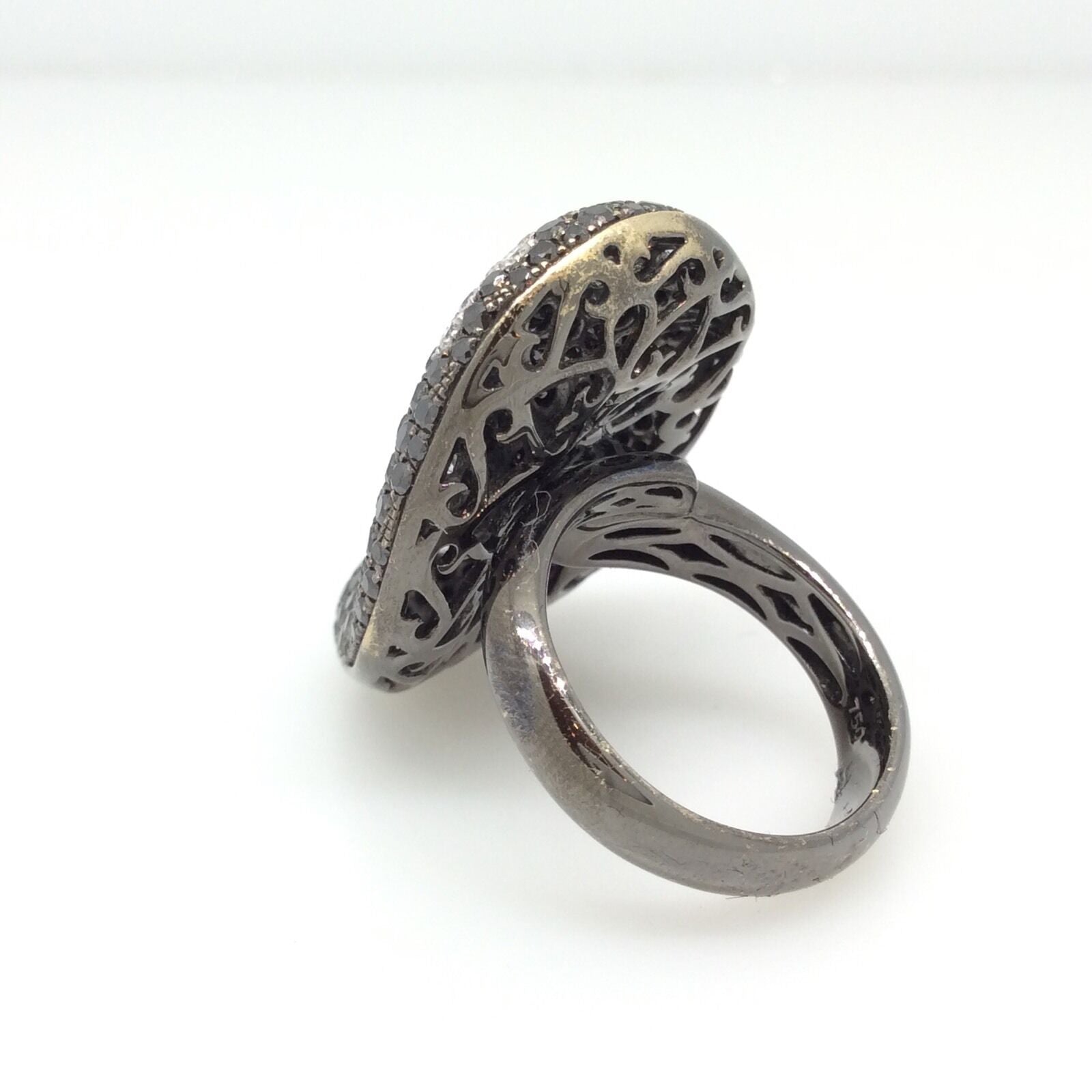 Estate Black and White Diamond Pave Statement Ring in 18k Gold