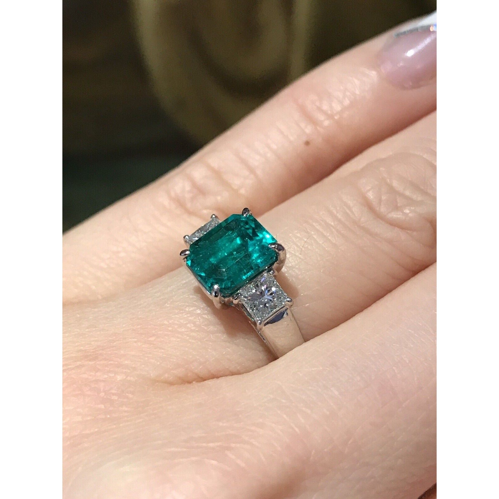 GIA 2.09ct Colombian Emerald Three-stone ring w/ Diamonds in Platinum