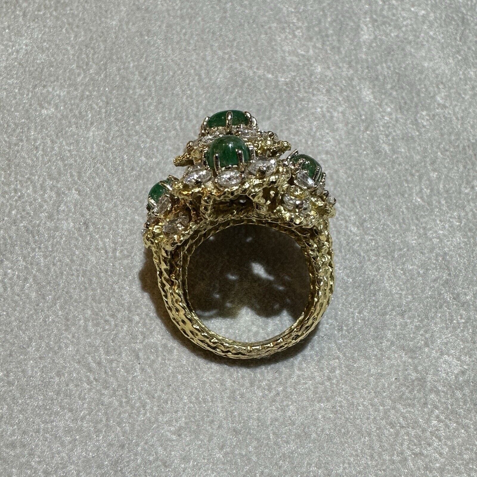 Estate Emerald and Diamond Floret Dome Ring in 18k Yellow Gold