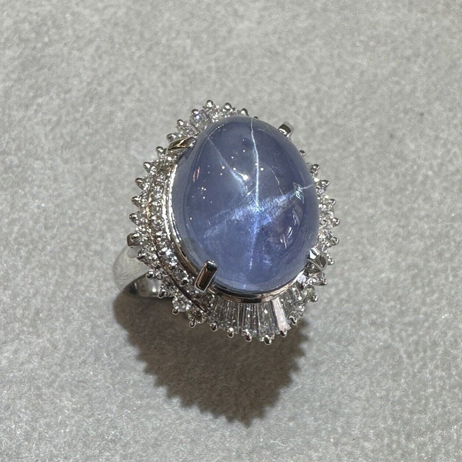 20.7 cts. Blue Star Sapphire & Diamond Ballerina Ring in Platinum