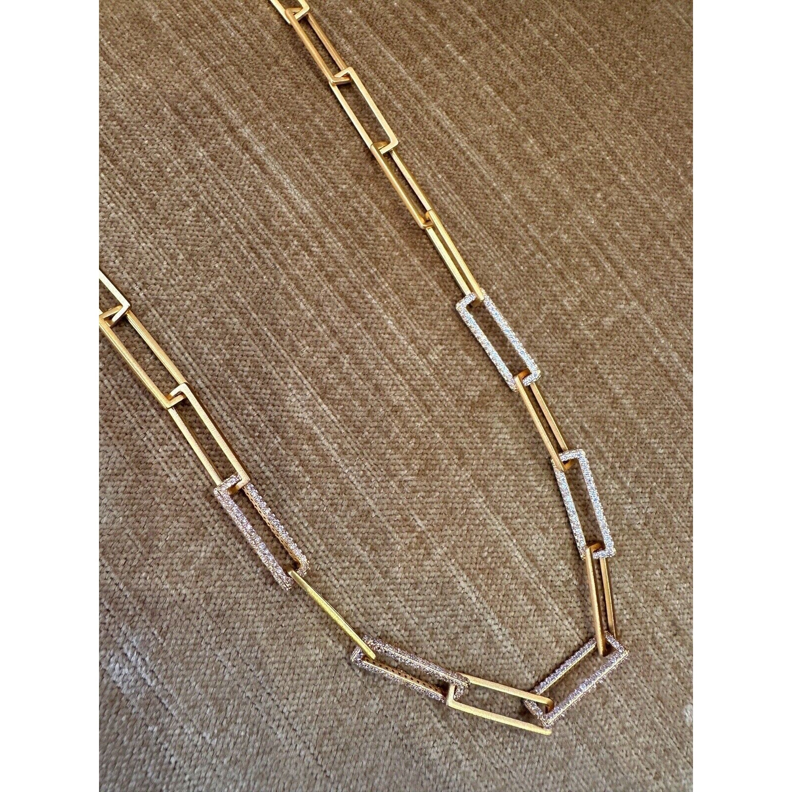 Diamond Elongated Link Necklace 18 Inches in 18k Yellow Gold