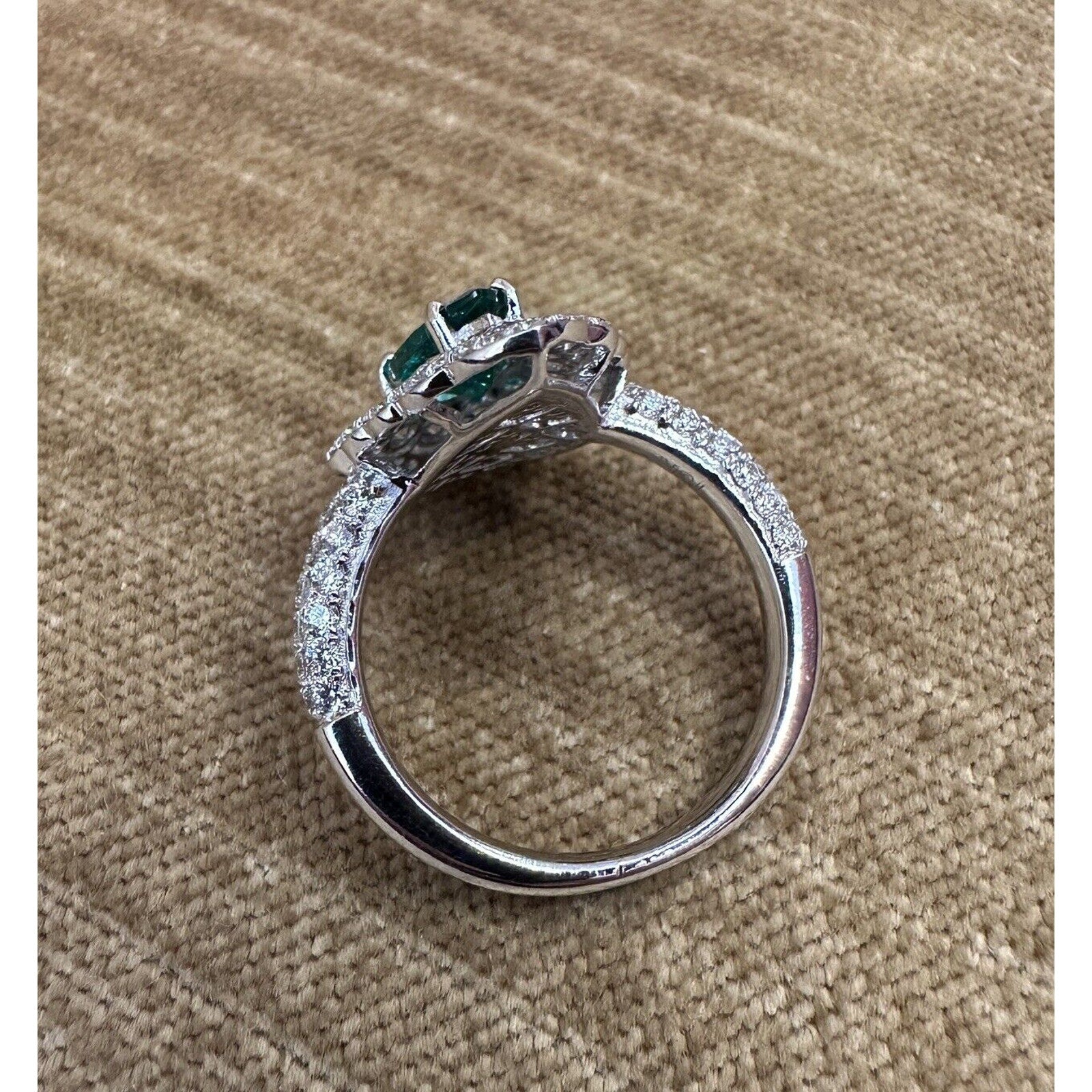 Pear Shaped Emerald and Diamond Ring in 18k White Gold - HM2560B