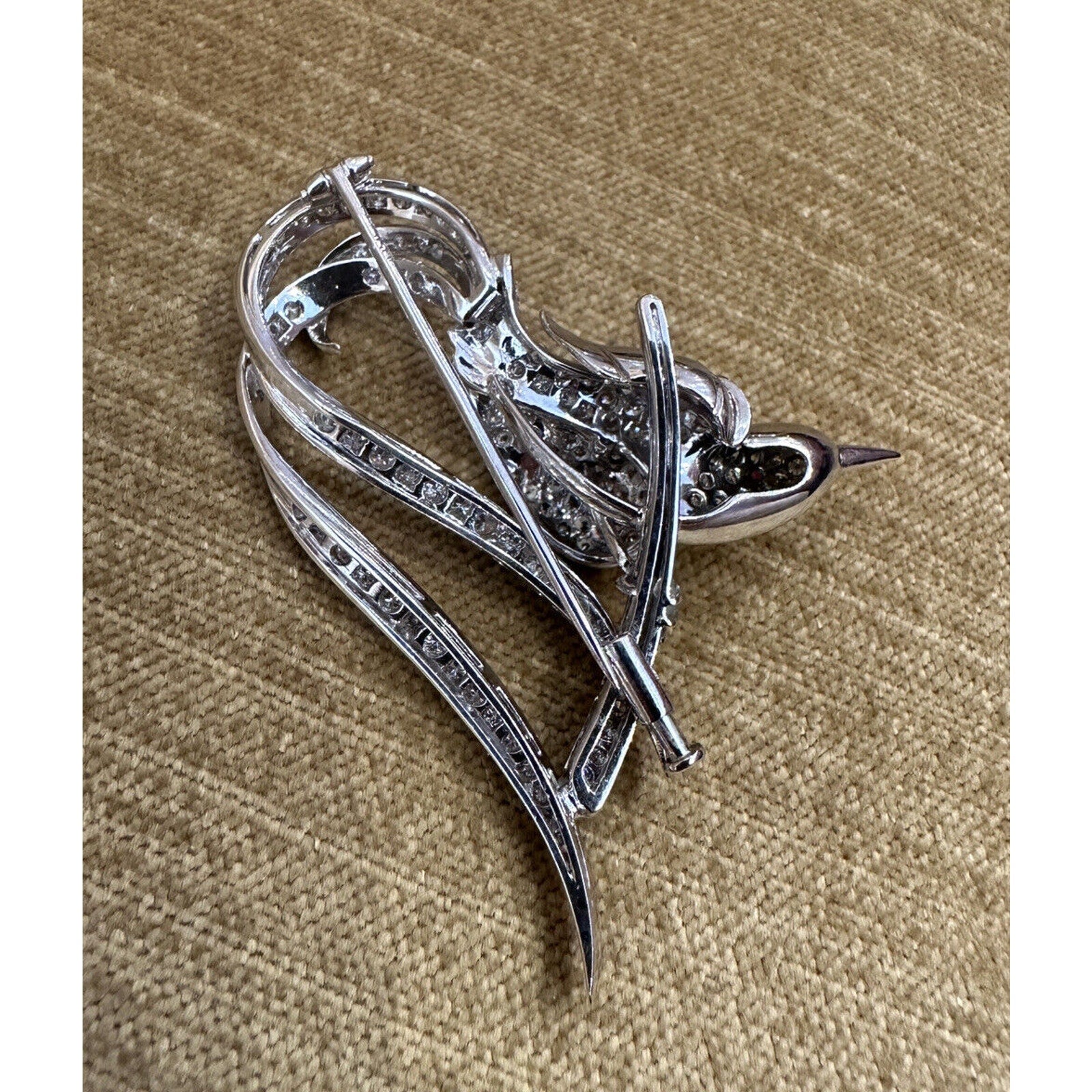 Estate 2.50 cttw Diamond Bird Brooch Pin in 18k White Gold