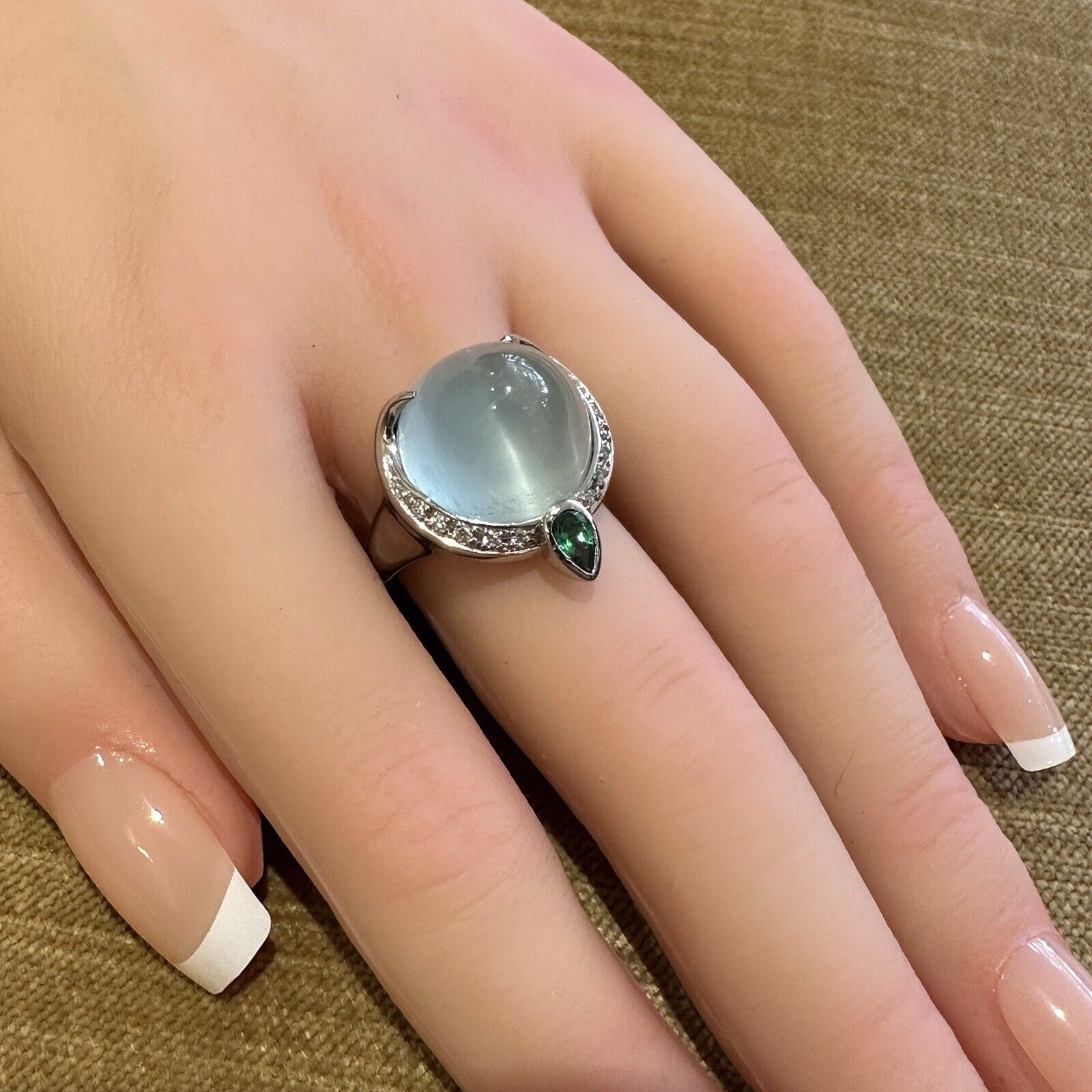 GIA Cat's Eye Aquamarine and Diamond Ring in Platinum