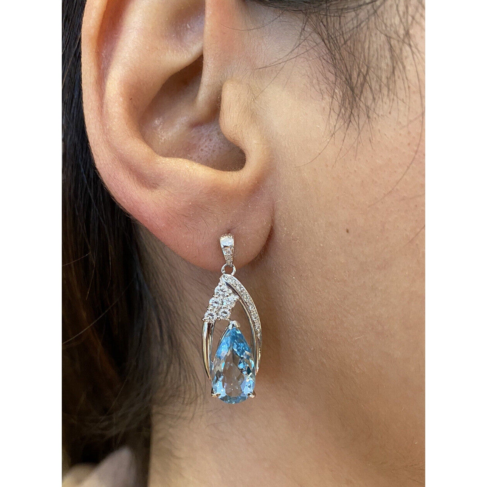 Pear Shaped Aquamarine and Diamond Drop Earrings in Platinum