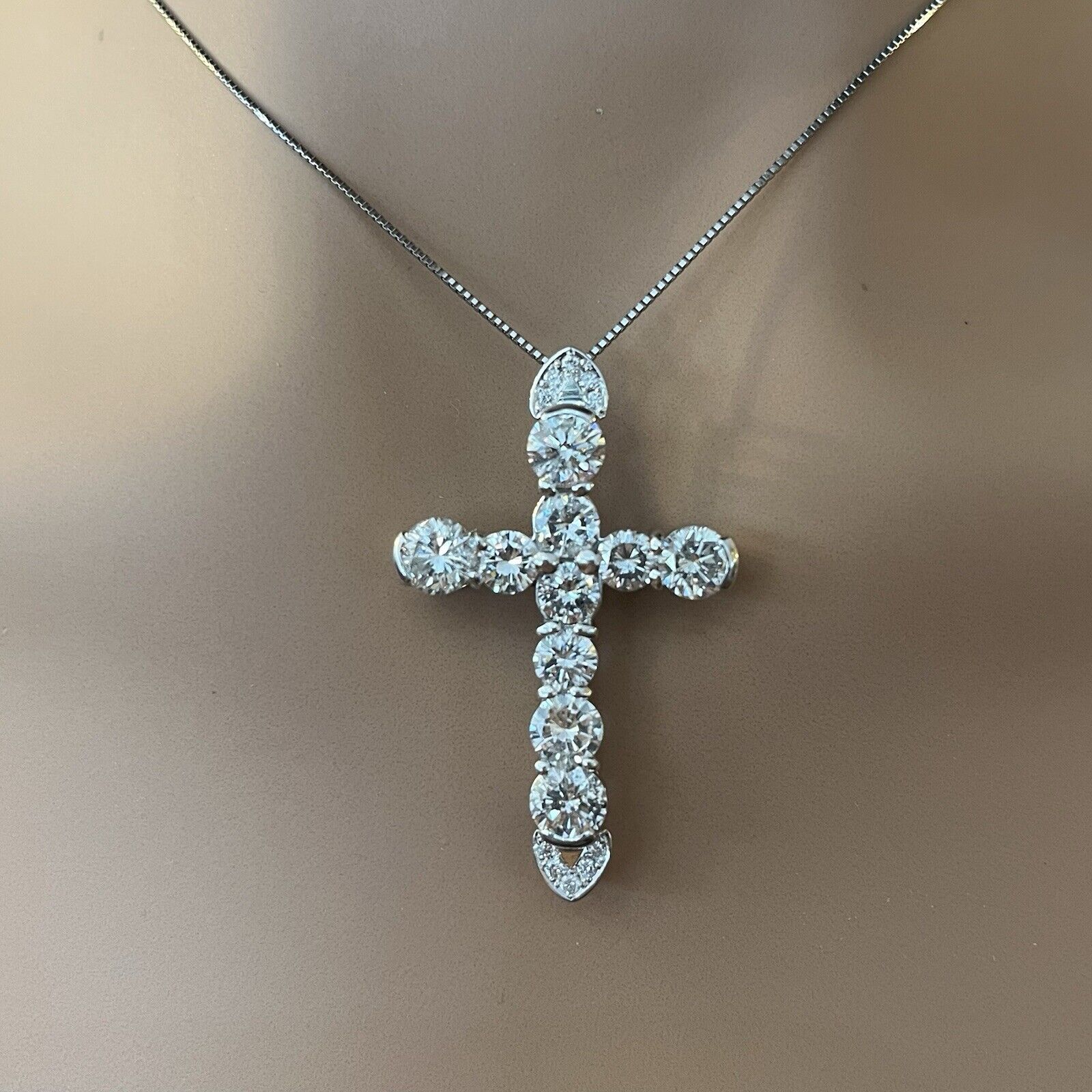 Large Natural Diamond Cross Pendant Necklace 4.30 cttw in Platinum