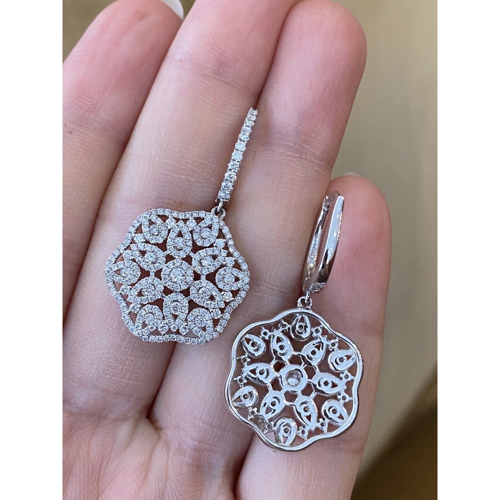 Diamond Floral Dangle/Drop Earrings 2.45 cttw in 18k White Gold