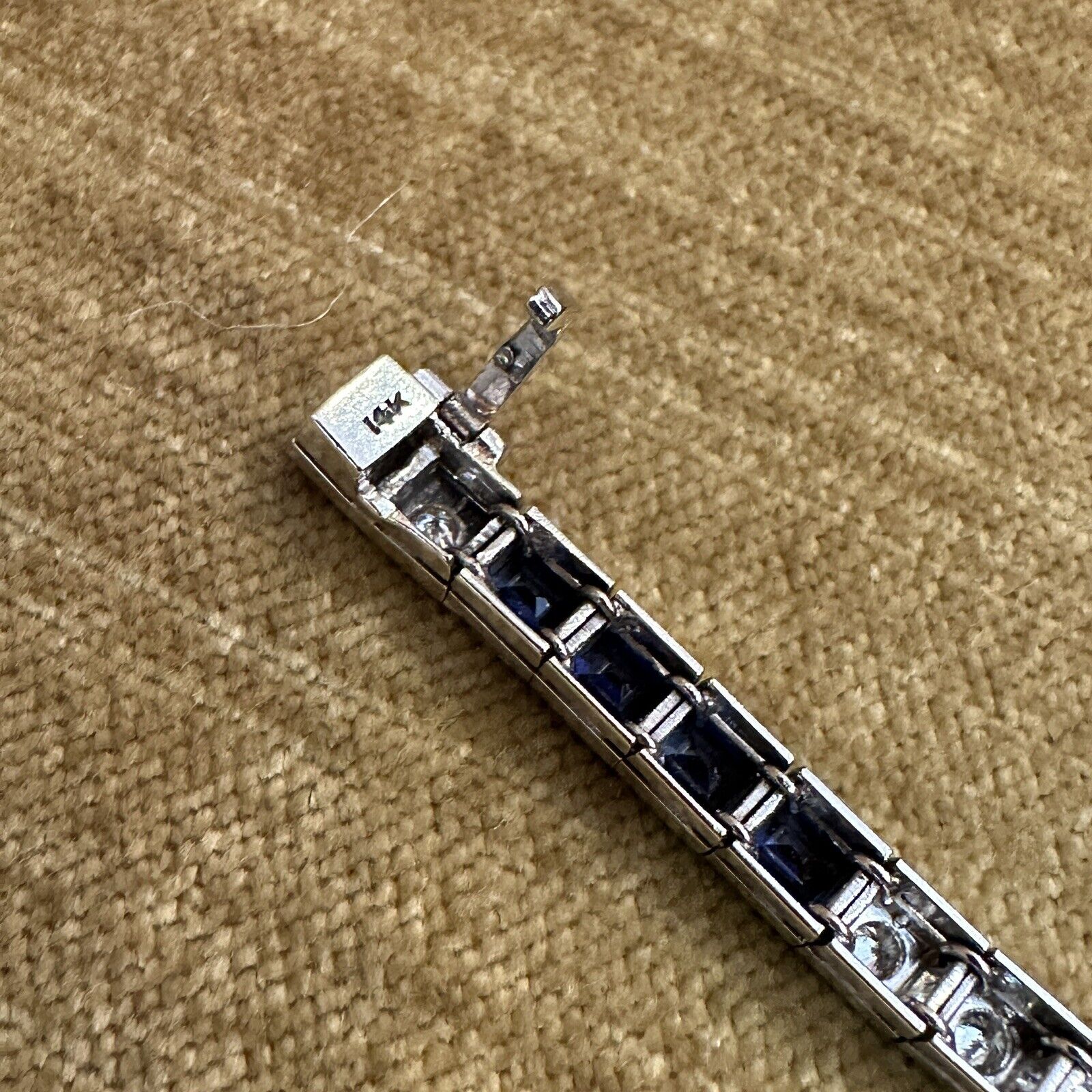 Vintage Diamond and Synthetic Sapphire Line Bracelet in 14k White Gold