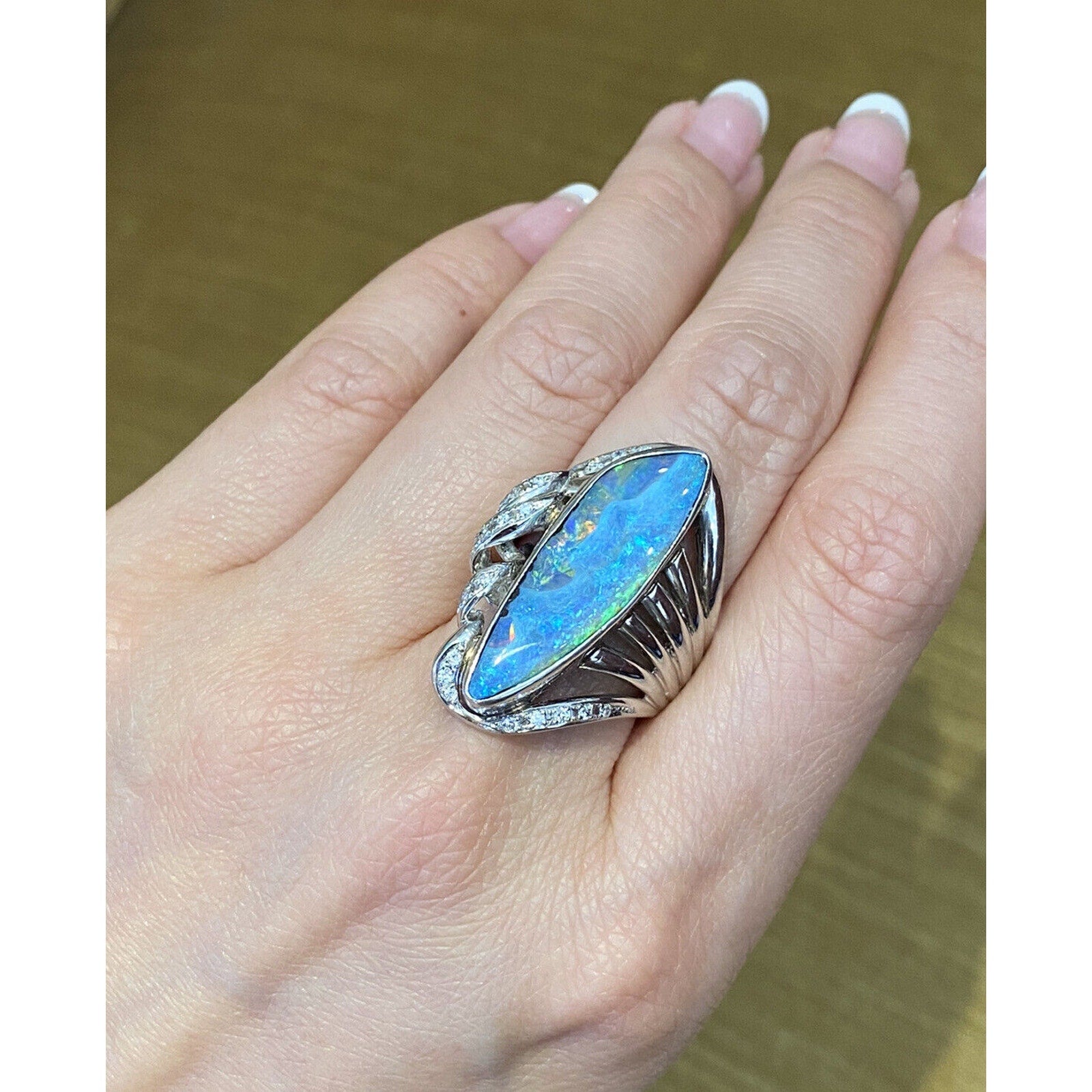 7.89 cts Boulder Opal & Diamond Cocktail Ring in Platinum