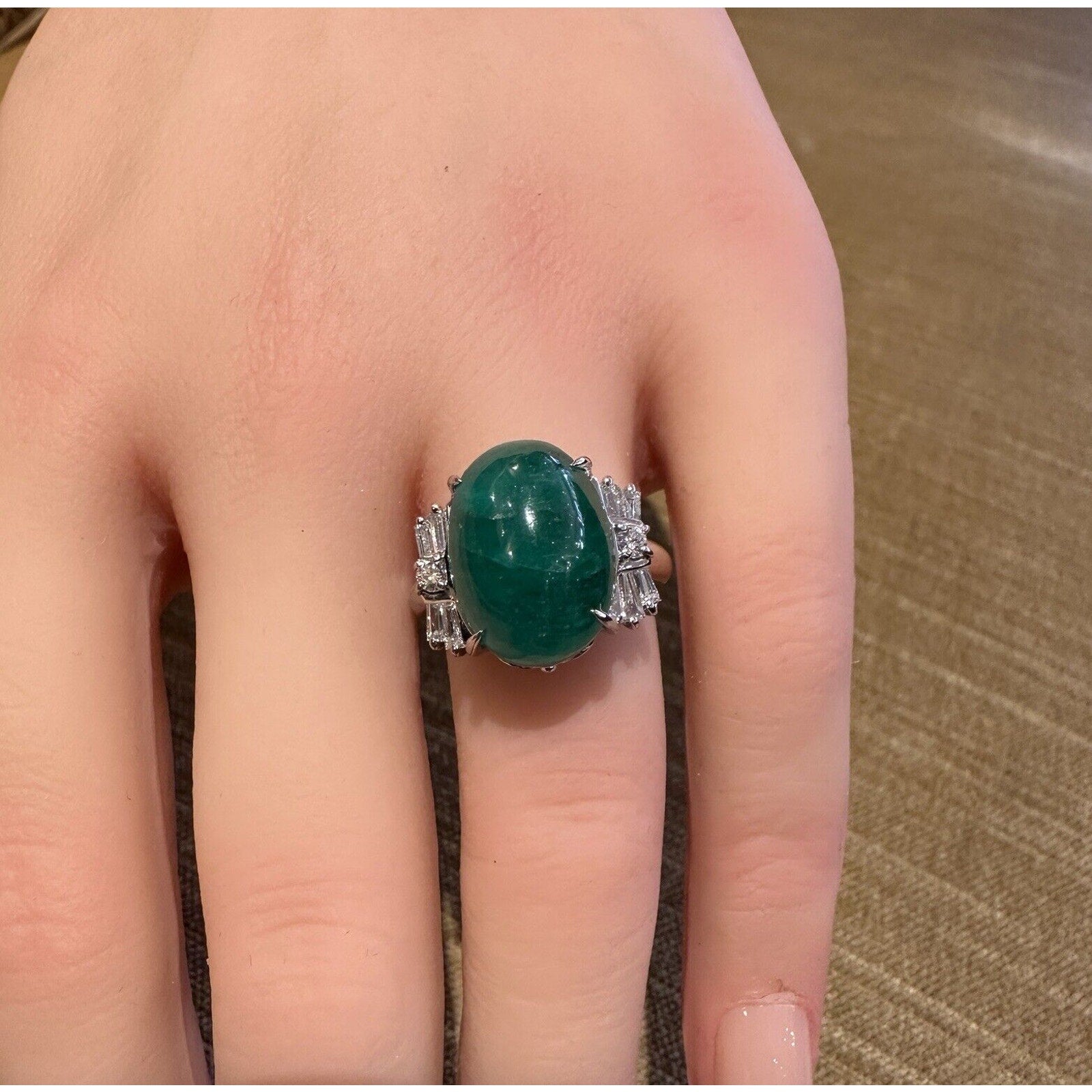 GIA Cabochon Emerald 9.42 ct and Diamond Ring in Platinum