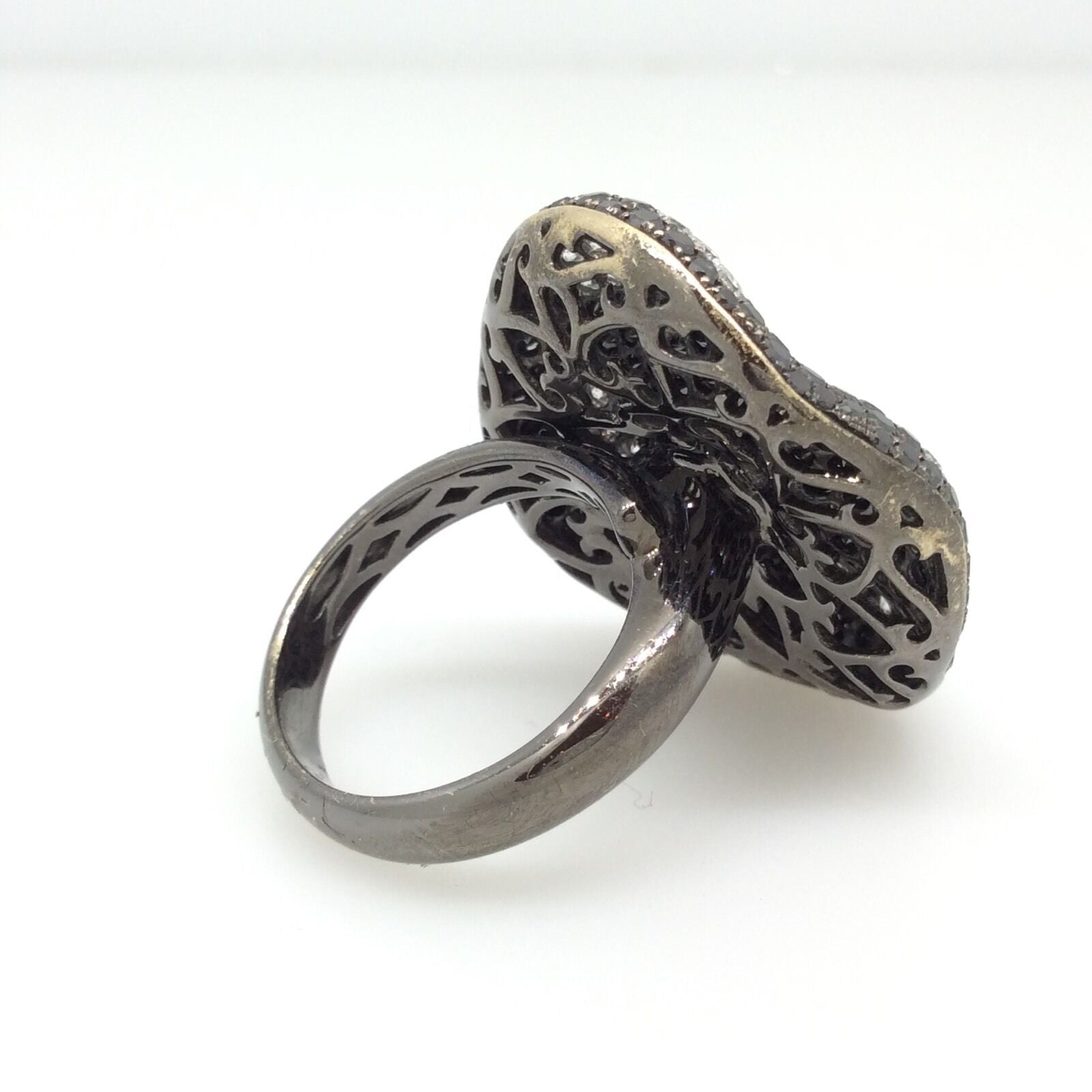 Estate Black and White Diamond Pave Statement Ring in 18k Gold