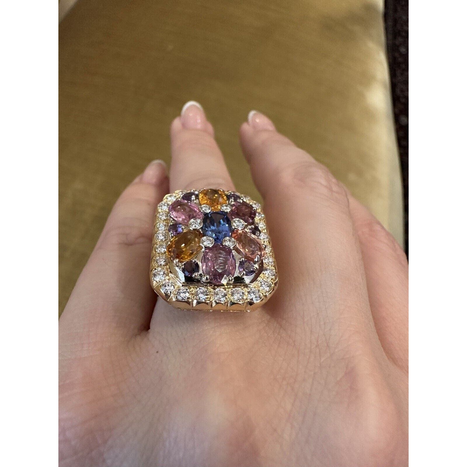 Multicolor Sapphire & Diamond Large Cocktail Ring in 18k Yellow Gold - HM2516BE