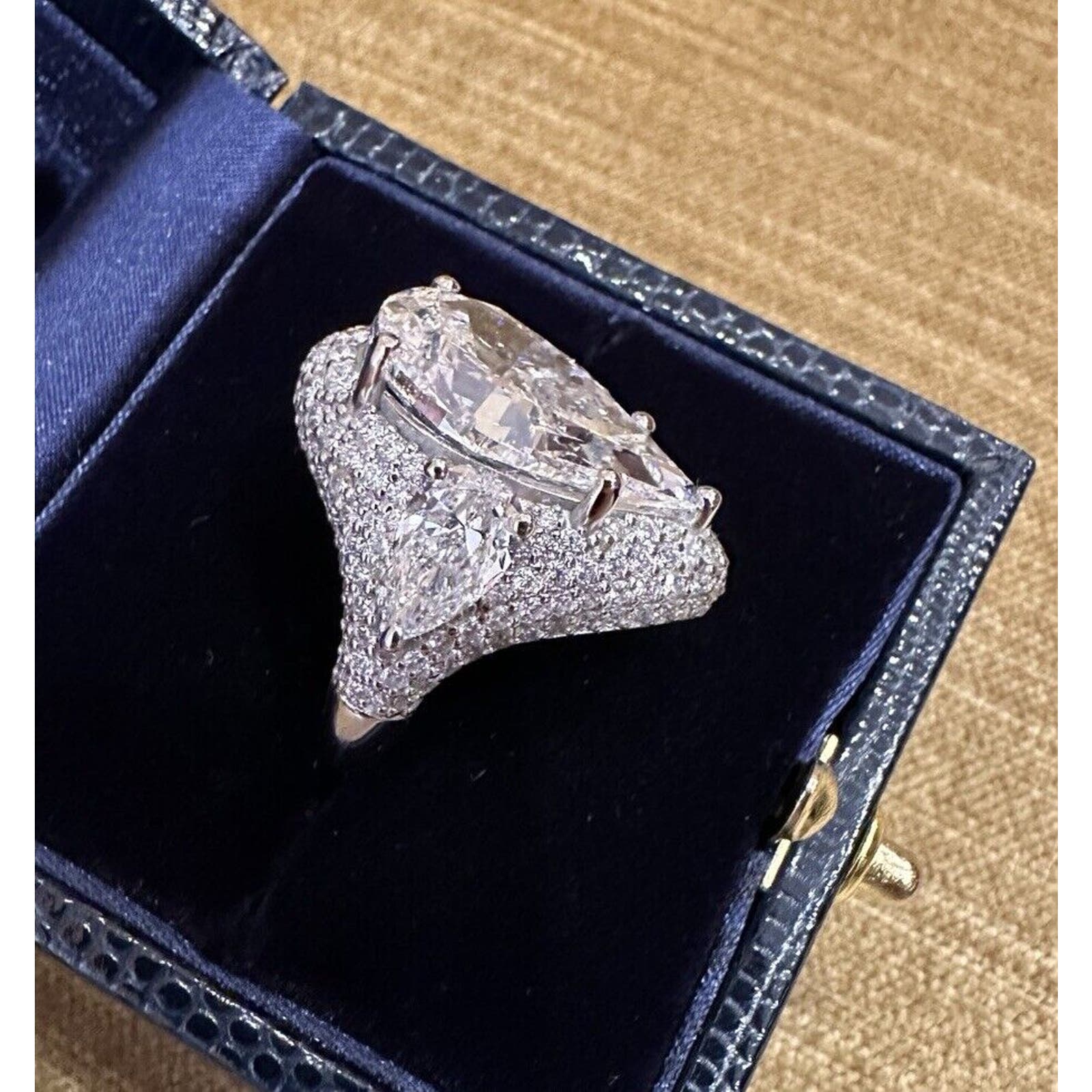 GIA 10.01ct Pear Shape Diamond Custom Ring in 18k White Gold - C300A3I