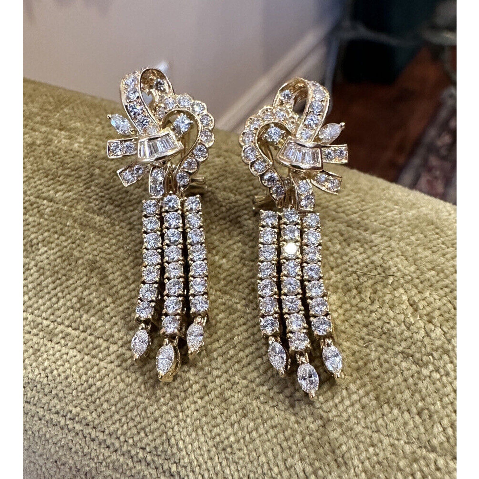 Mixed Cut Diamond Drop Earrings in 18k Yellow Gold