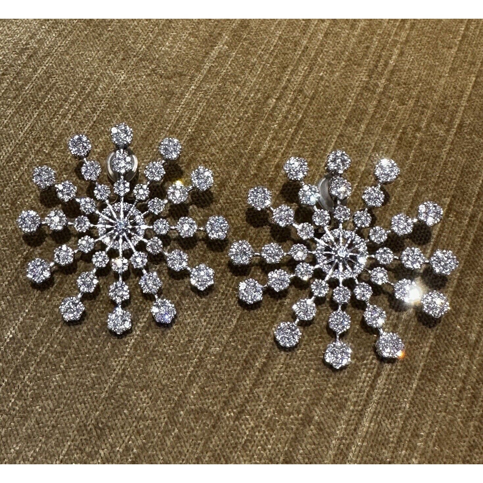 Large Starburst Diamond Floret Earrings 10.00 cttw in 18k White Gold