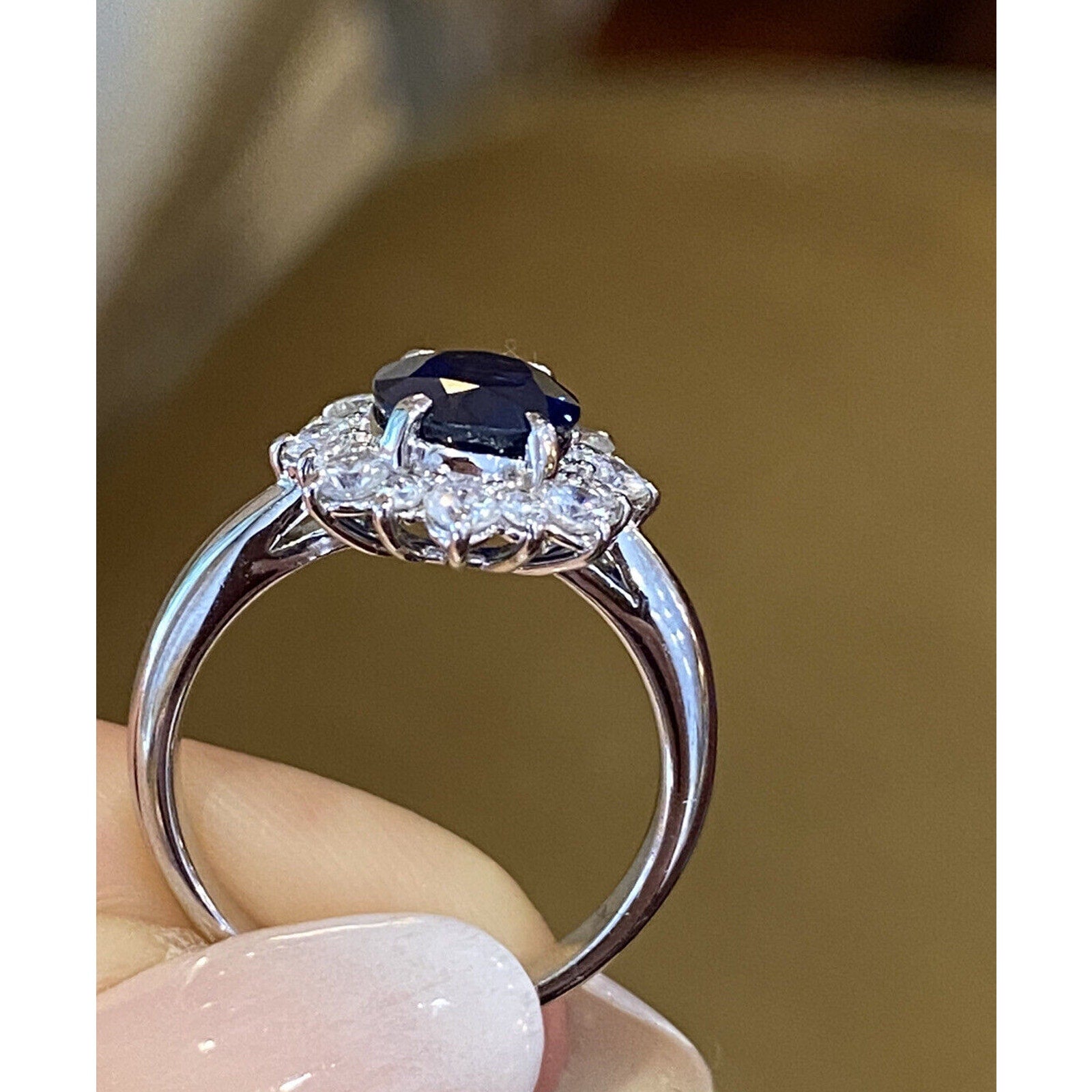 2.68 ct Dark Blue Oval Sapphire and Diamond Ring in Platinum