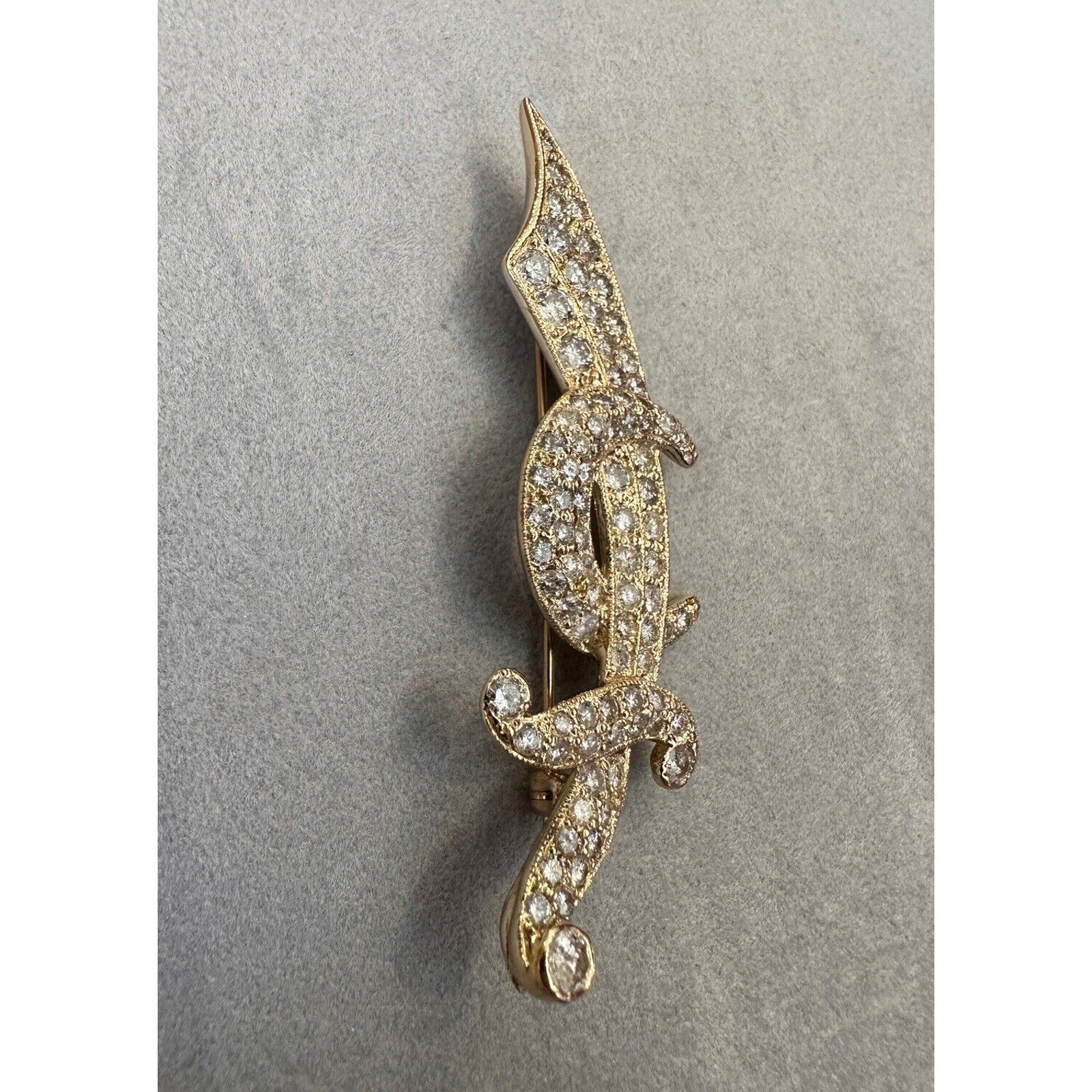 Sword & Crescent Moon Diamond Pin Brooch 3.50cttw in 14k Yellow Gold - HM2566SR