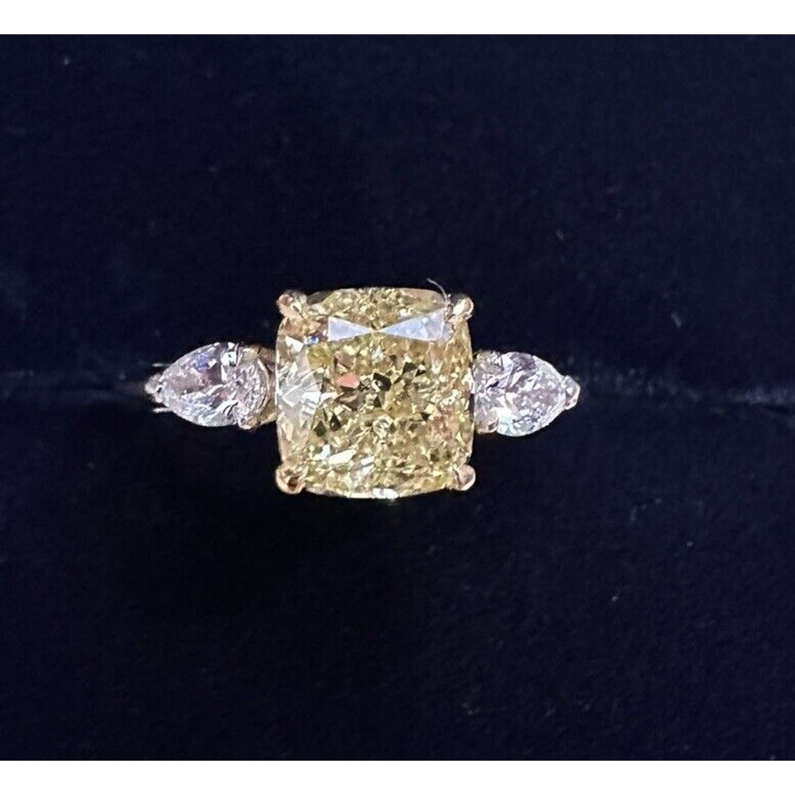 GIA Fancy Intense Yellow Diamond 2.01ct Three-stone ring in Plat/18k - HM2566S