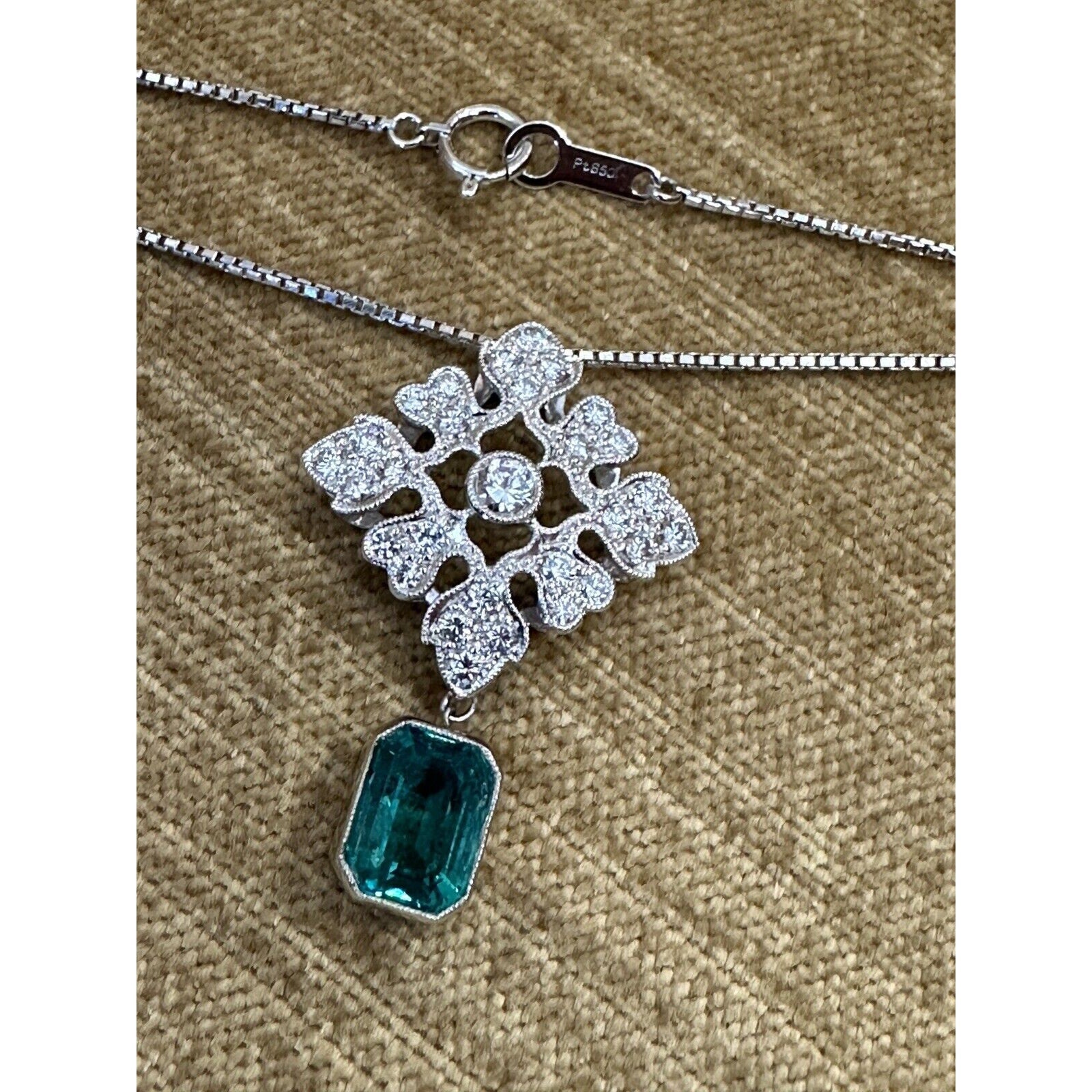 Emerald Drop and Diamond Pendant Necklace in Platinum - HM2496AI