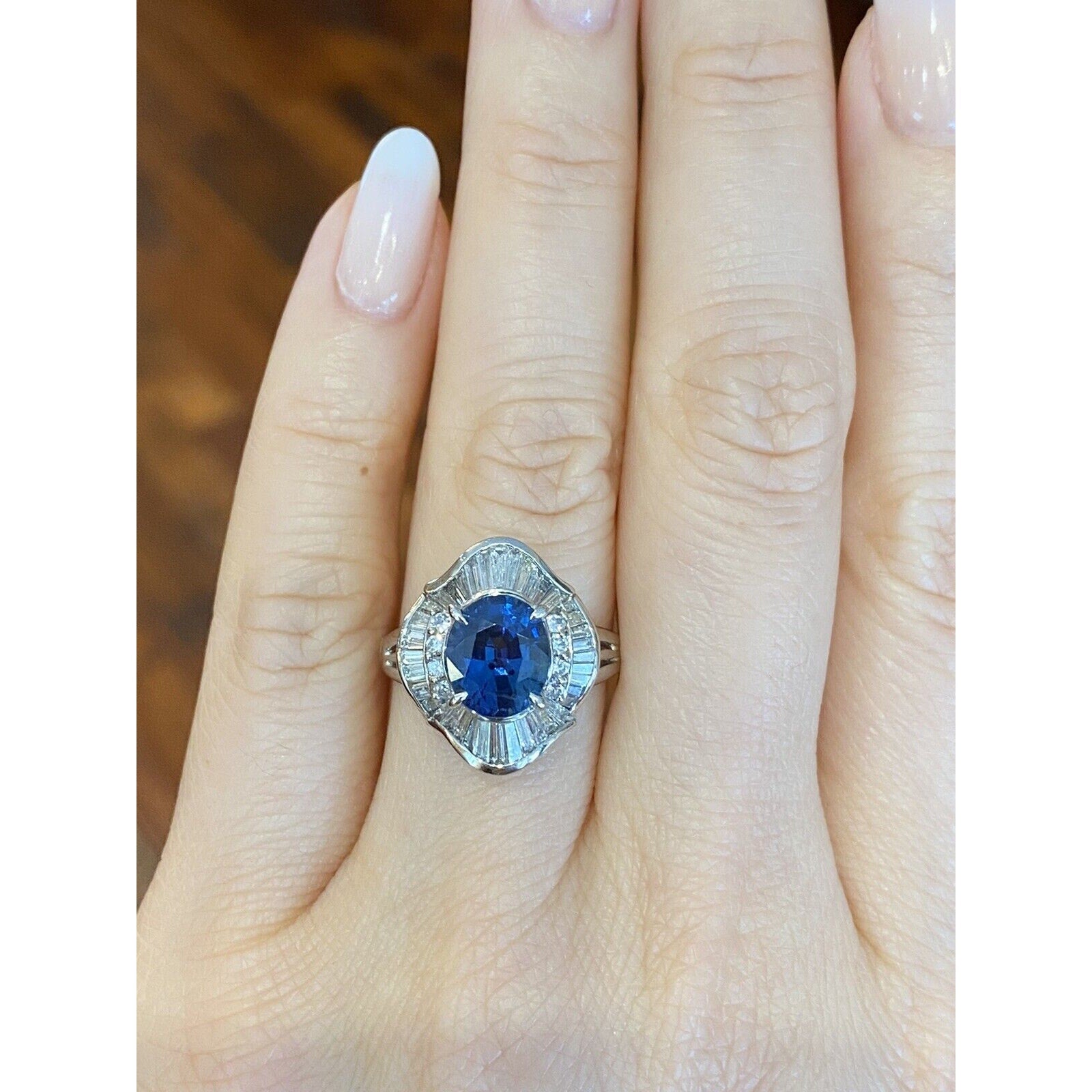 Estate 2.89 carat Oval Sapphire and Diamond Ring in Platinum