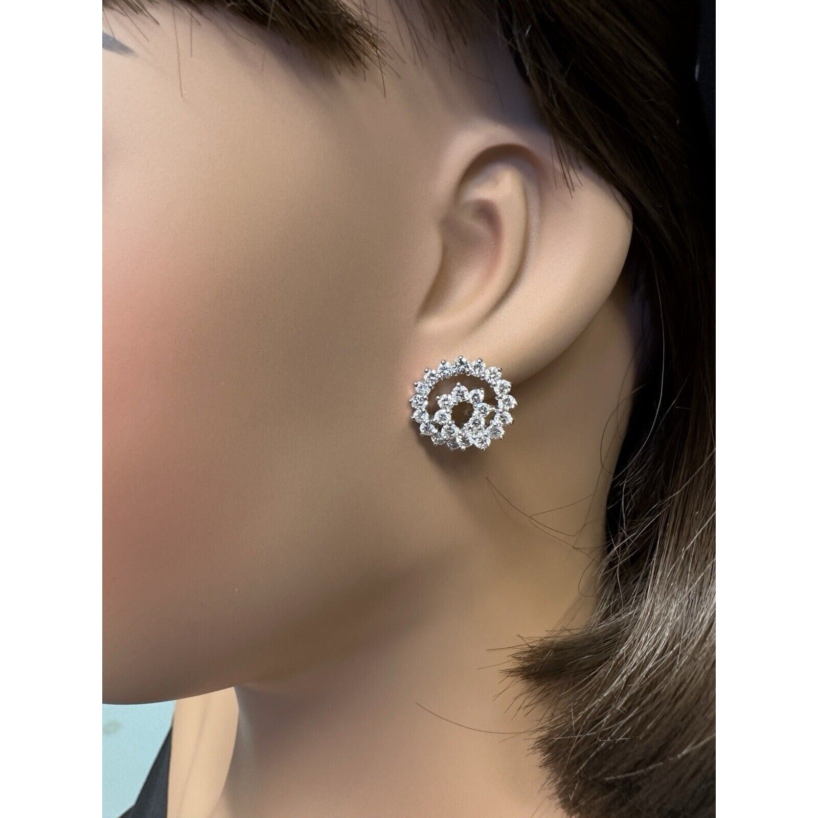 Round Diamond Swirl Button Earrings 2.50 cttw in 18k White Gold