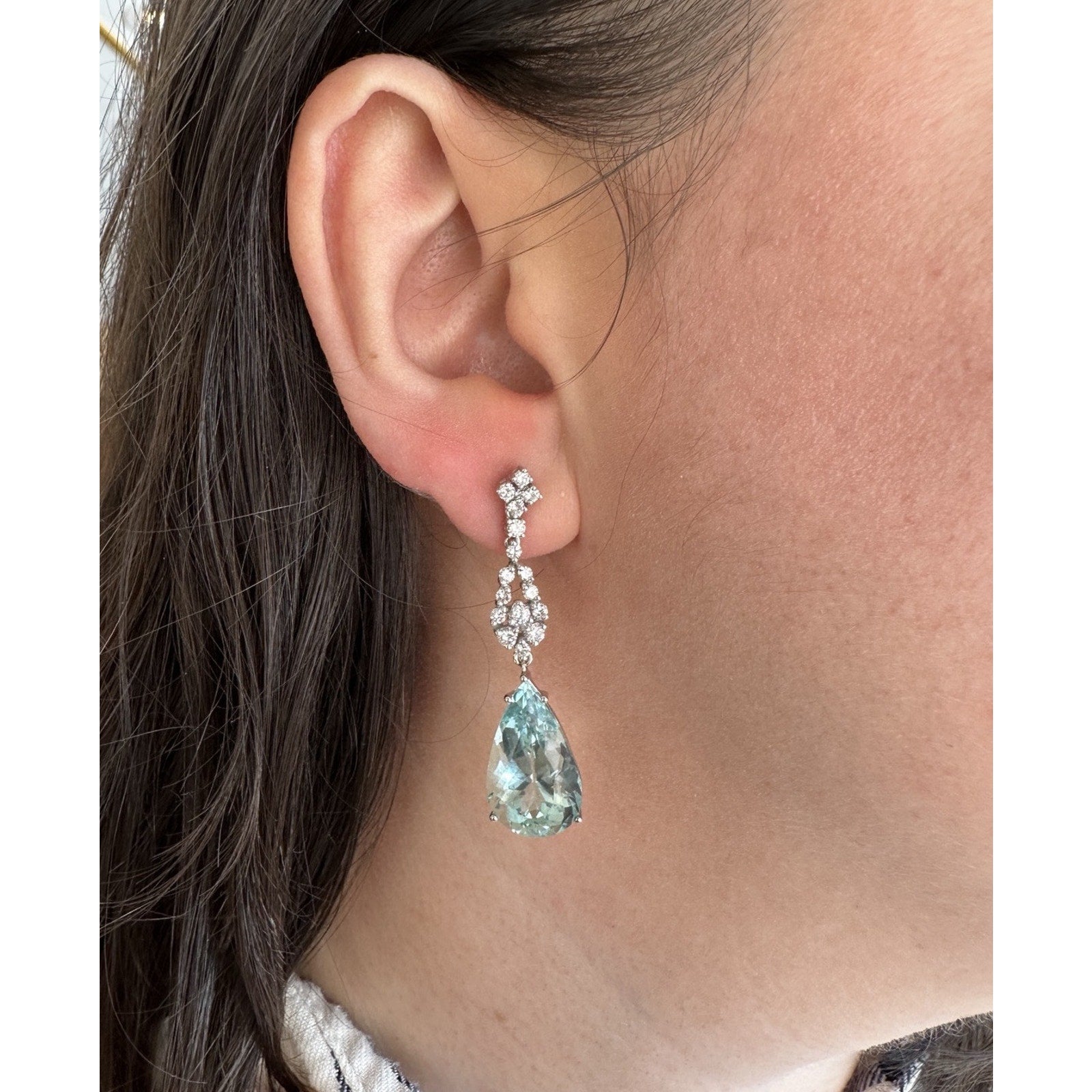 Aquamarine and Diamond Drop Earrings in 18k White Gold