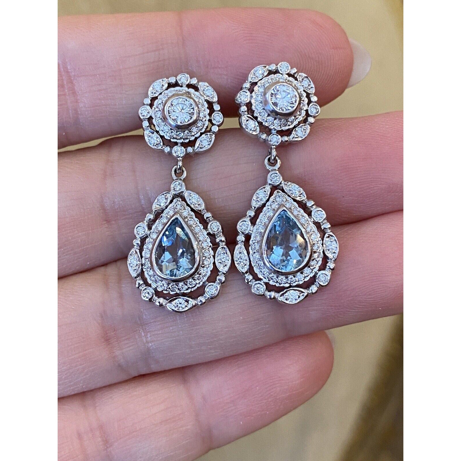 Doris Panos Aquamarine & Diamond Drop Earrings in 18k White Gold -- HM2368SN