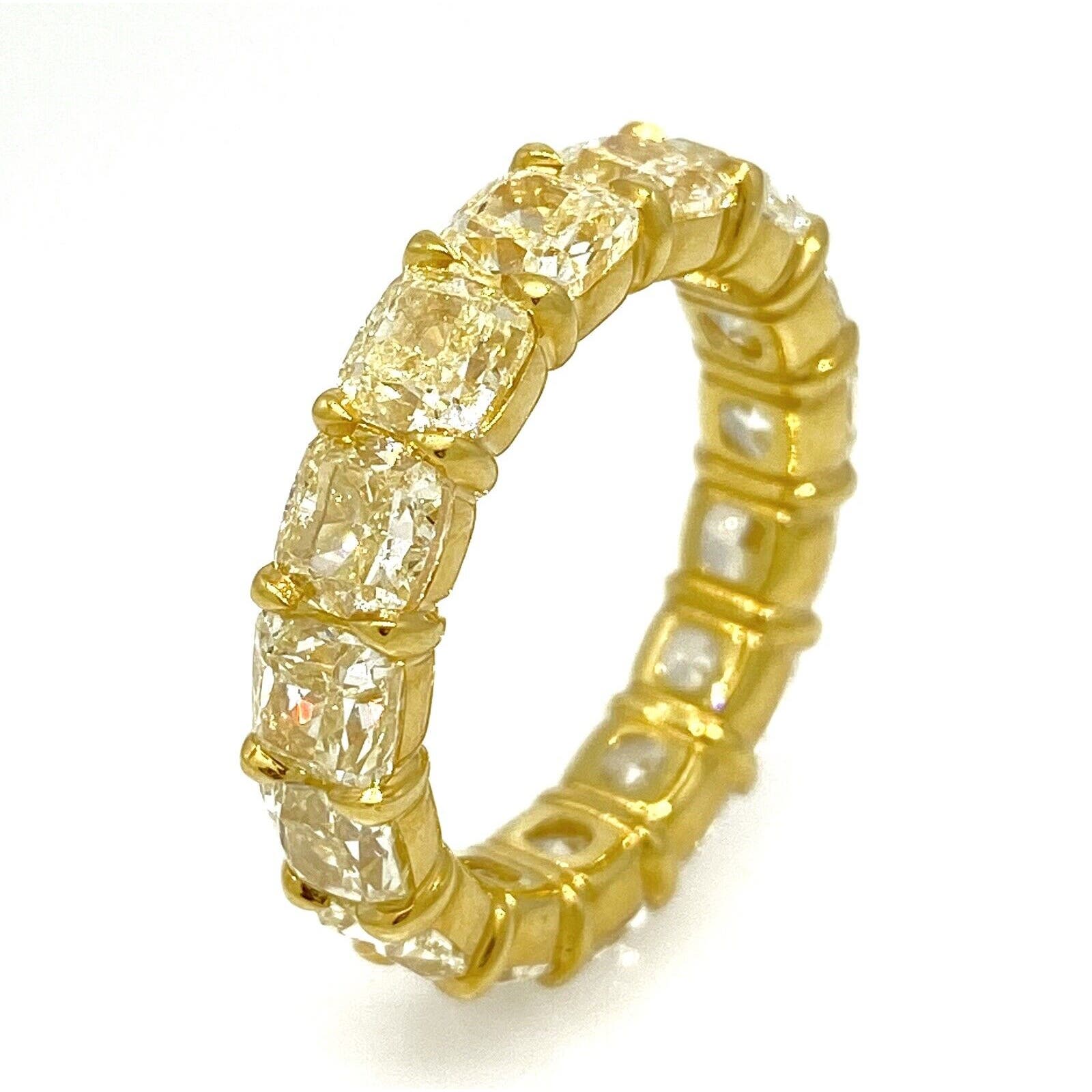 Light Yellow Cushion Diamond Eternity Ring 7.47cts in 18k Yellow Gold - HM2208RI