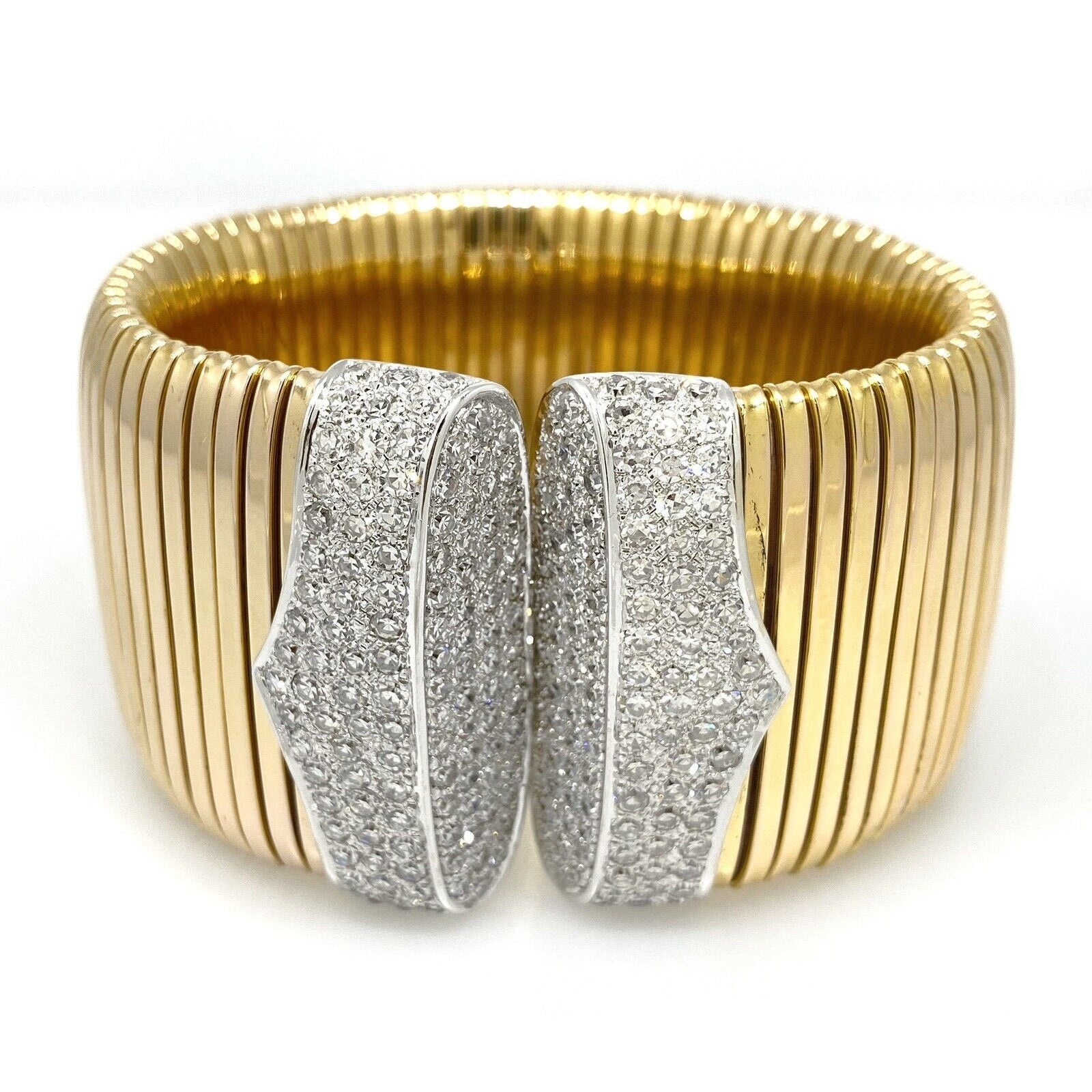 Vintage Diamond Wide Tubogas Cuff Bracelet in 18k Gold