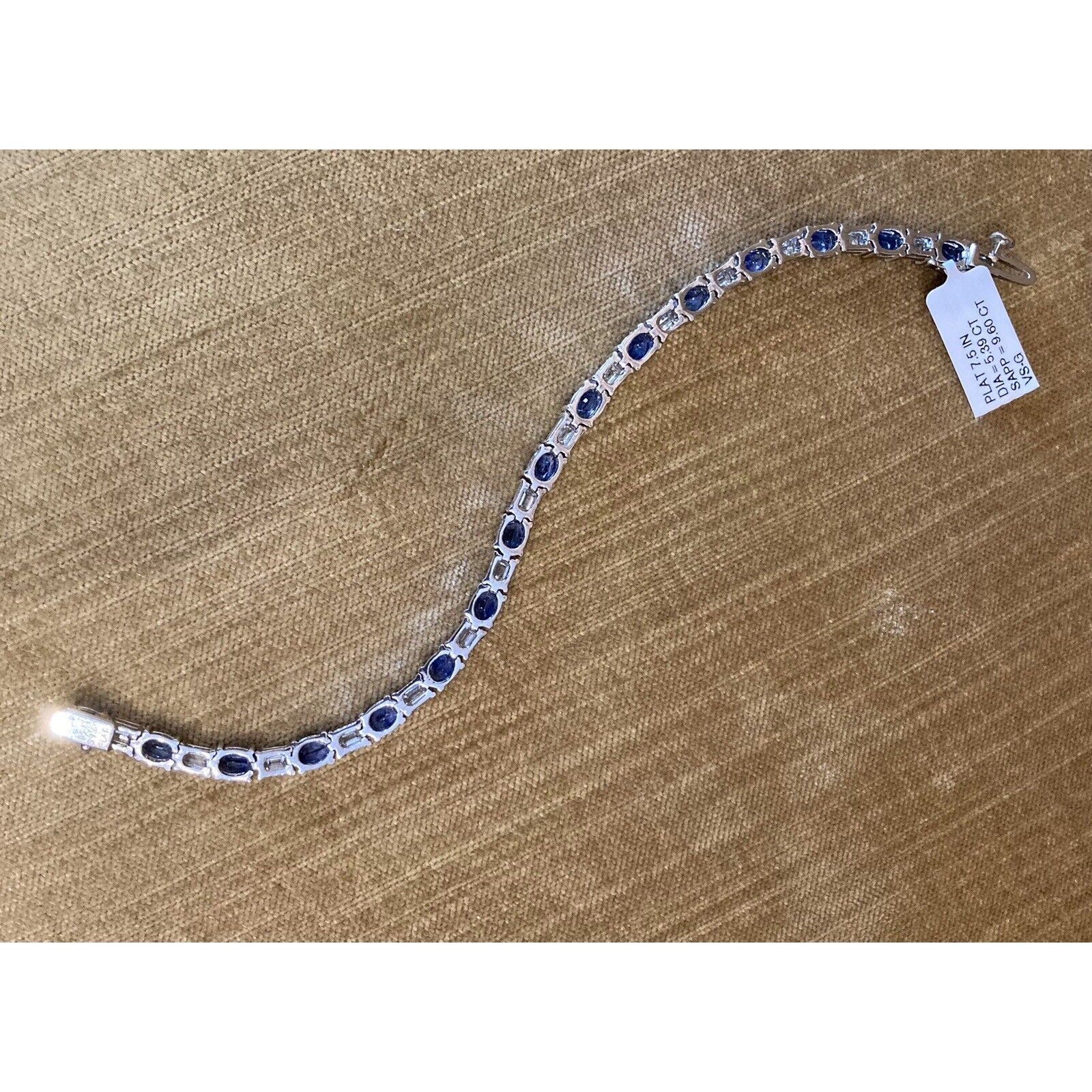 Sapphire and Diamond Line Bracelet in Platinum