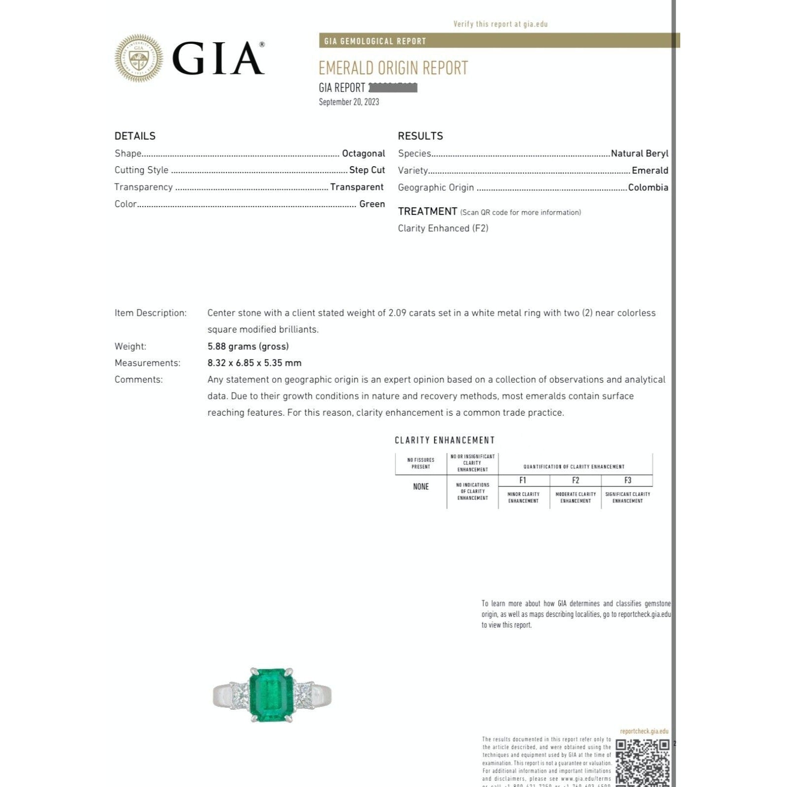 GIA 2.09ct Colombian Emerald Three-stone ring w/ Diamonds in Platinum