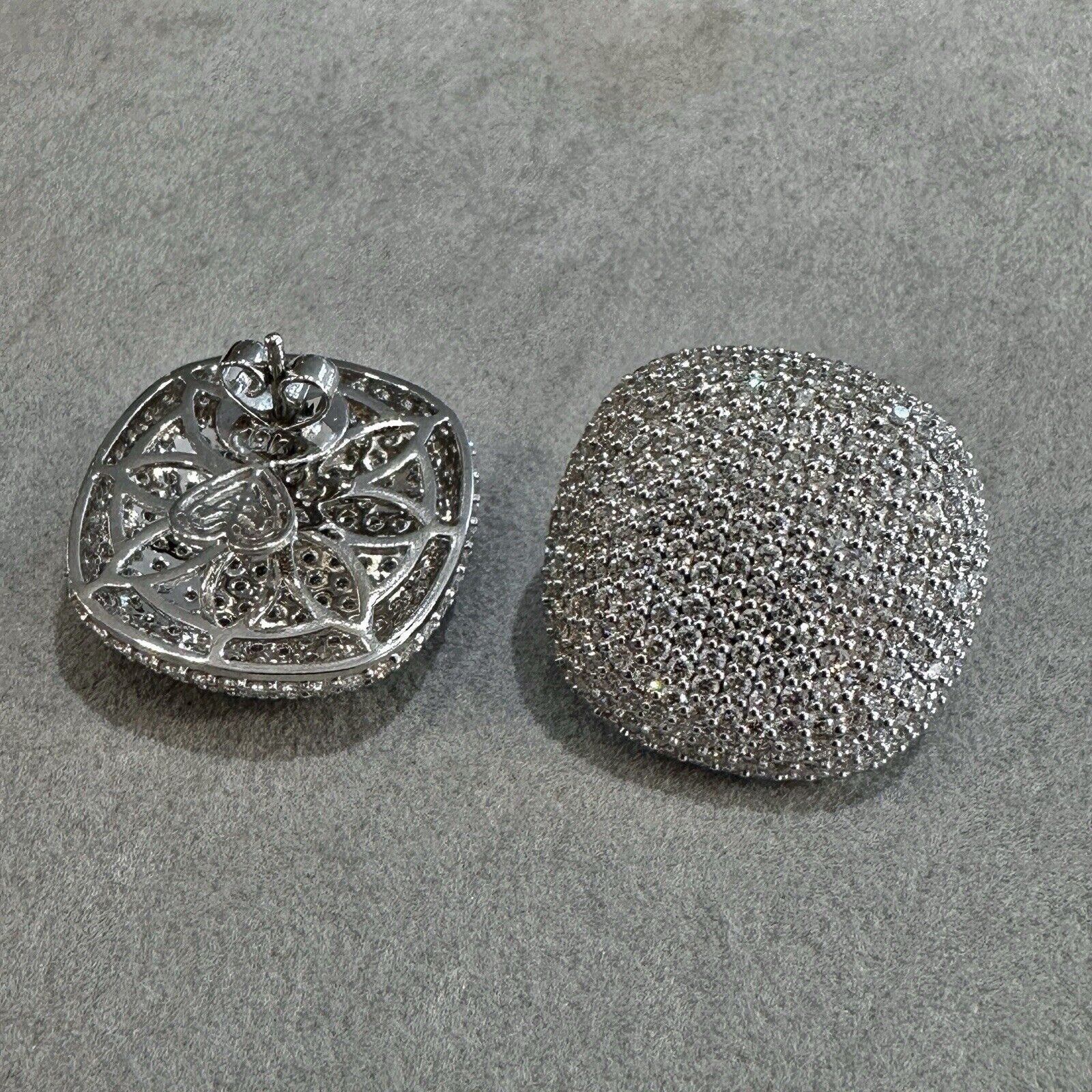 Large Pave Diamond Cushion Button Earrings 6.93cttw in 18k White Gold