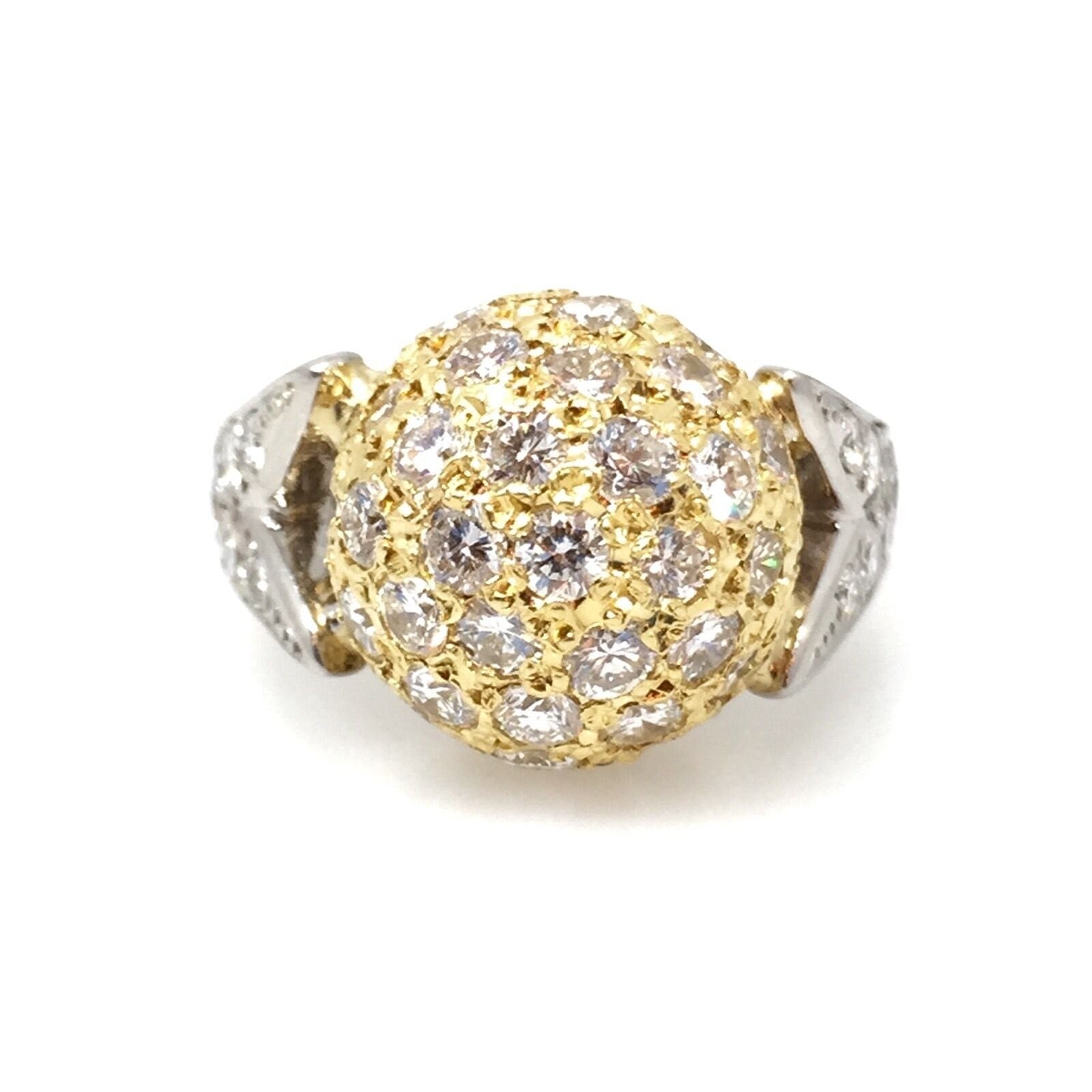 Diamond Pave Ball Ring with 2.00 ct in Platinum/18k Yellow Gold - HM1410AZ