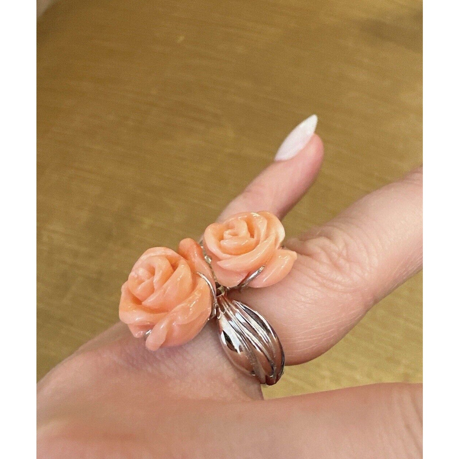 Coral Rose Ring with Diamonds and Gemstones in 18k White Gold - HM2469S