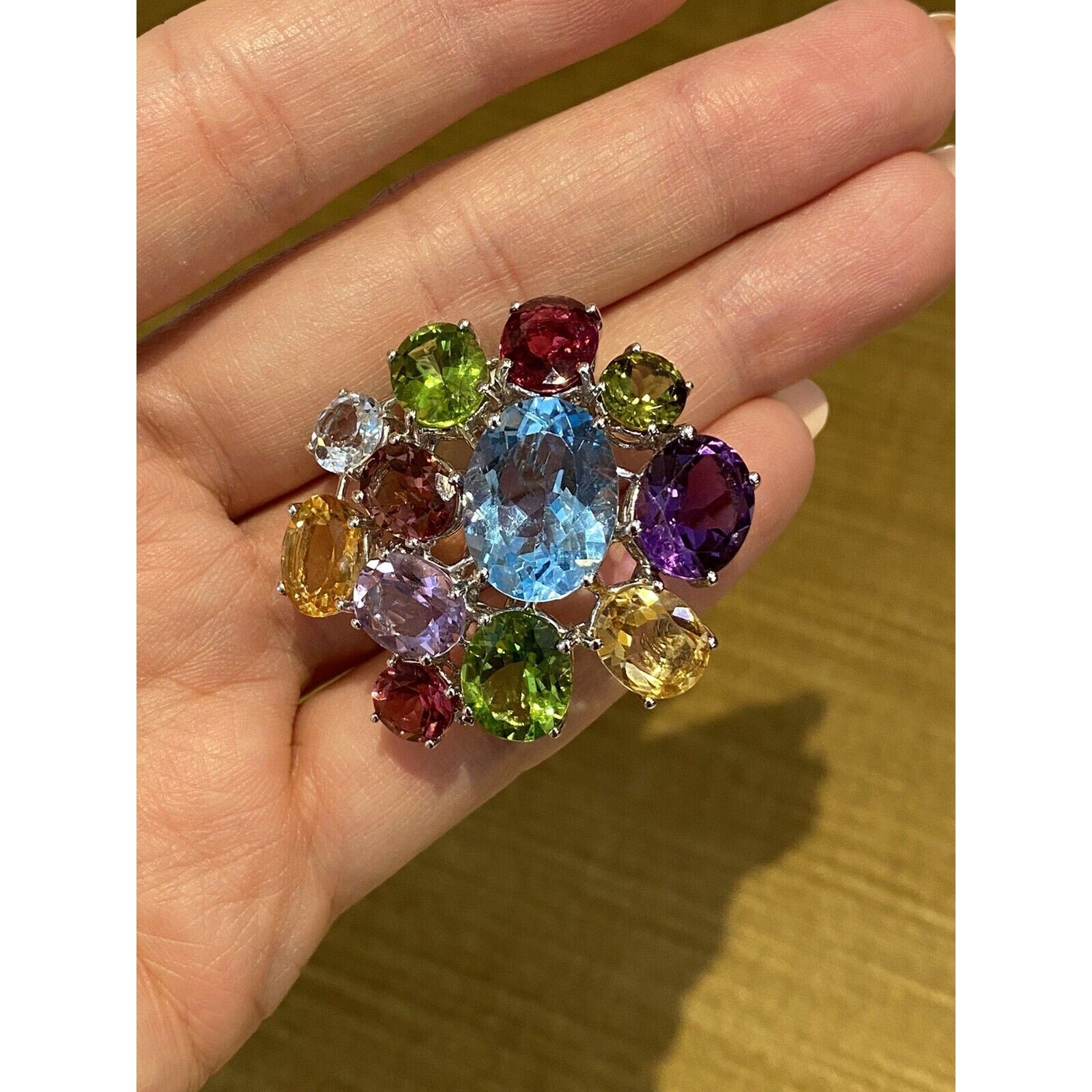 Multi-colored Gems Brooch by Asprey in 18k White Gold