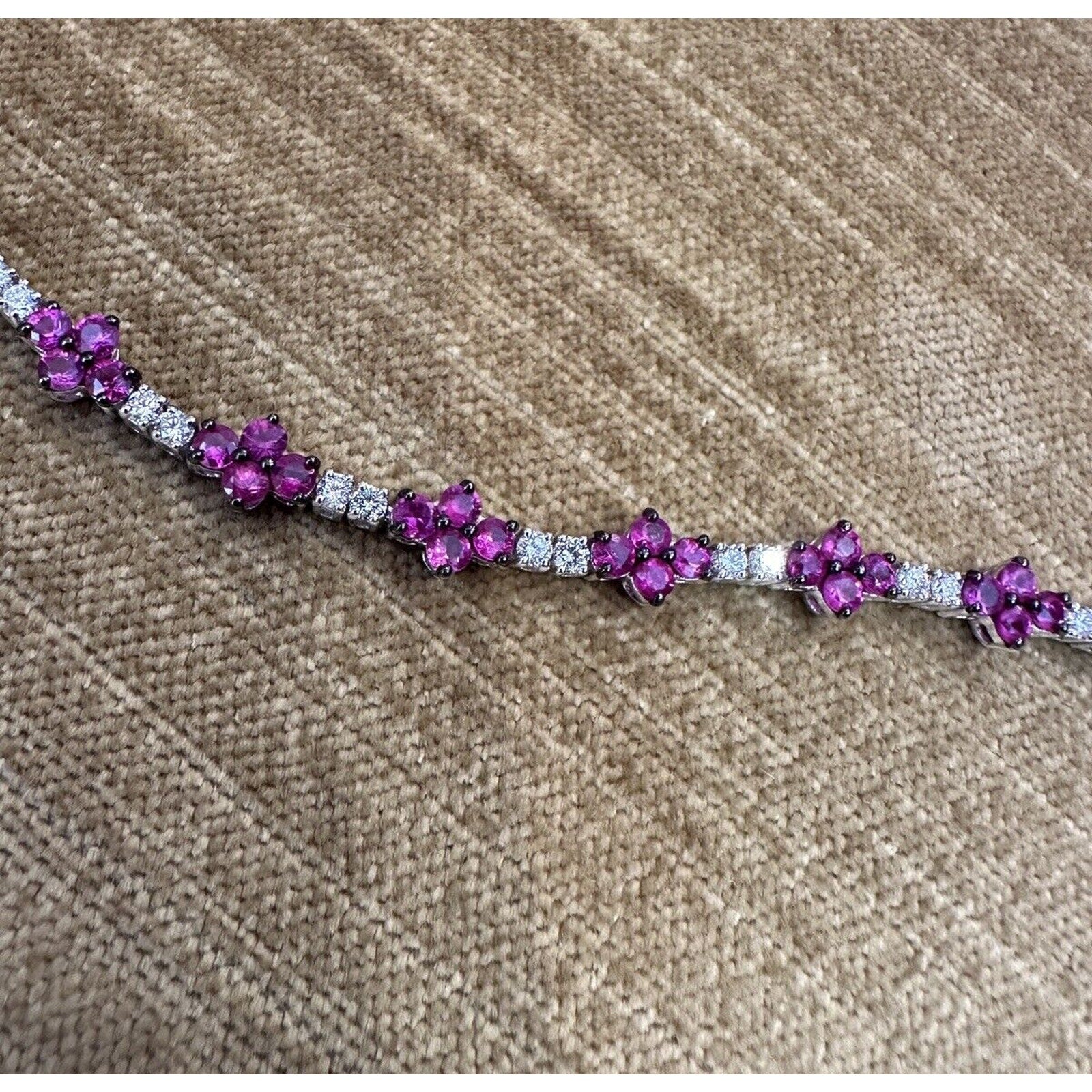 Pink Sapphire and Diamond Line Bracelet in 18k White Gold