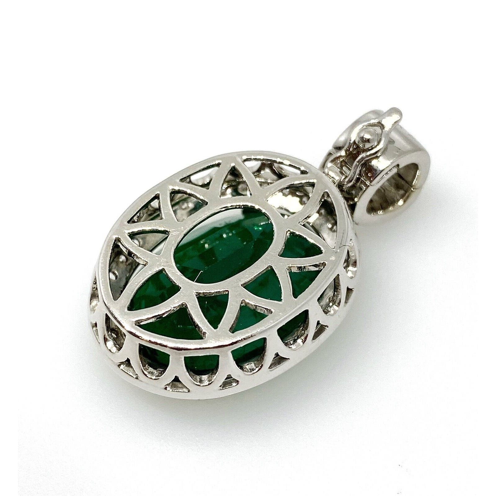 GIA Certified 11.76 ct Oval Emerald & Diamond Pendant in 18k White Gold-HM2316R5