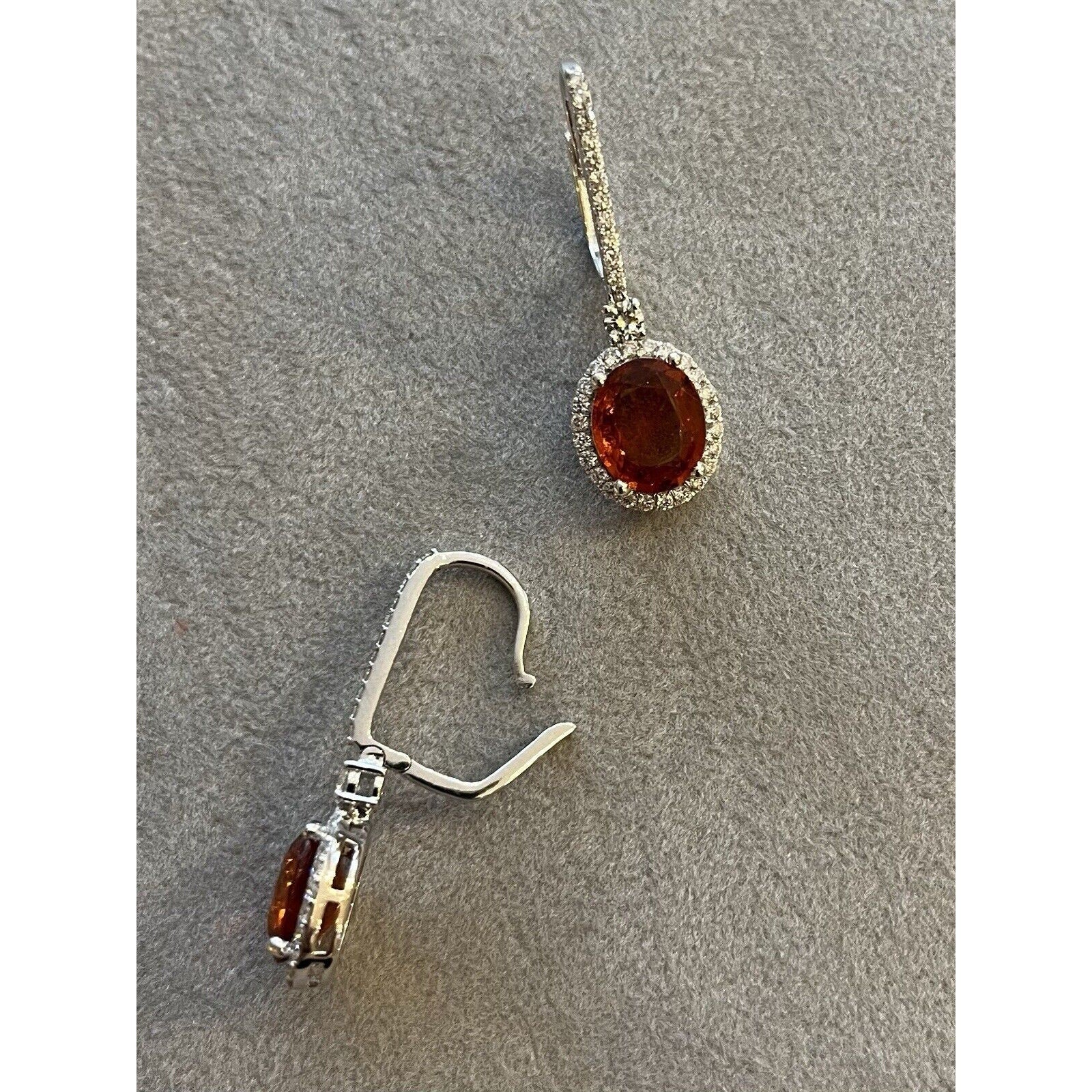 Spessartite Garnet and Diamond Drop Earrings in 18k White Gold