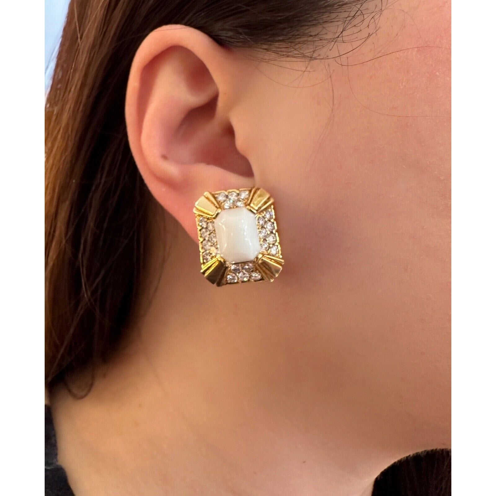 White Coral and Diamond Earrings in 18k Yellow Gold - HM2526AE