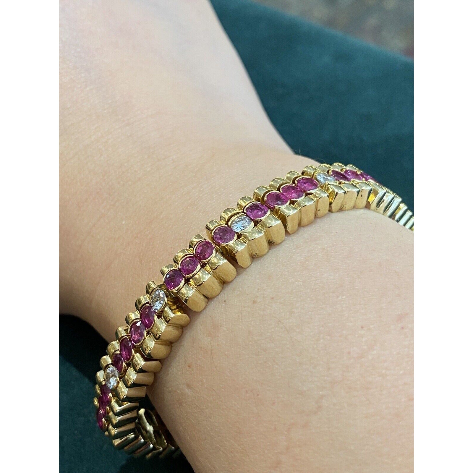 Vintage Ruby and Diamond Line Bracelet in 18k Yellow Gold - HM2405B